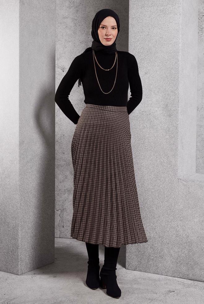 Tesettür giyim SİYAH PİLİSELİ TESETTÜR ETEK 60627 - ALVİNA