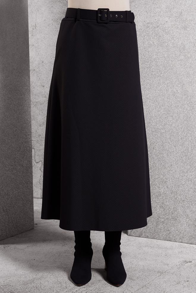 Tesettür giyim SİYAH KEMERLİ ETEK 60628 - ALVİNA