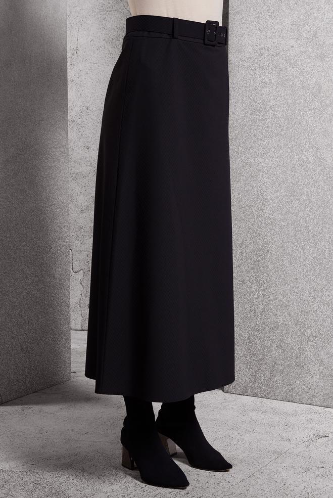 Tesettür giyim SİYAH KEMERLİ ETEK 60628 - ALVİNA