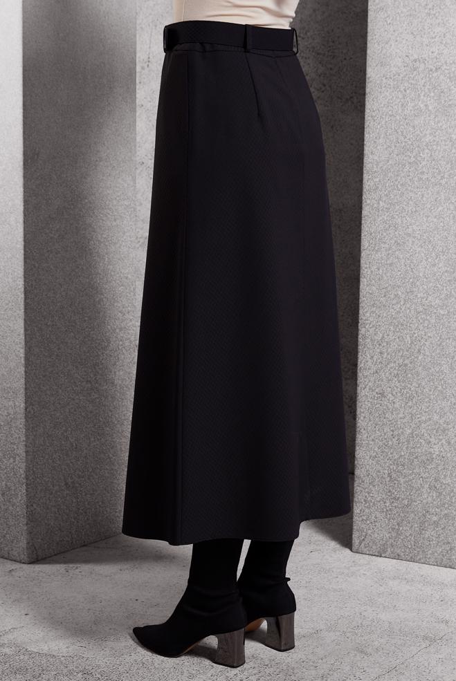 Tesettür giyim SİYAH KEMERLİ ETEK 60628 - ALVİNA