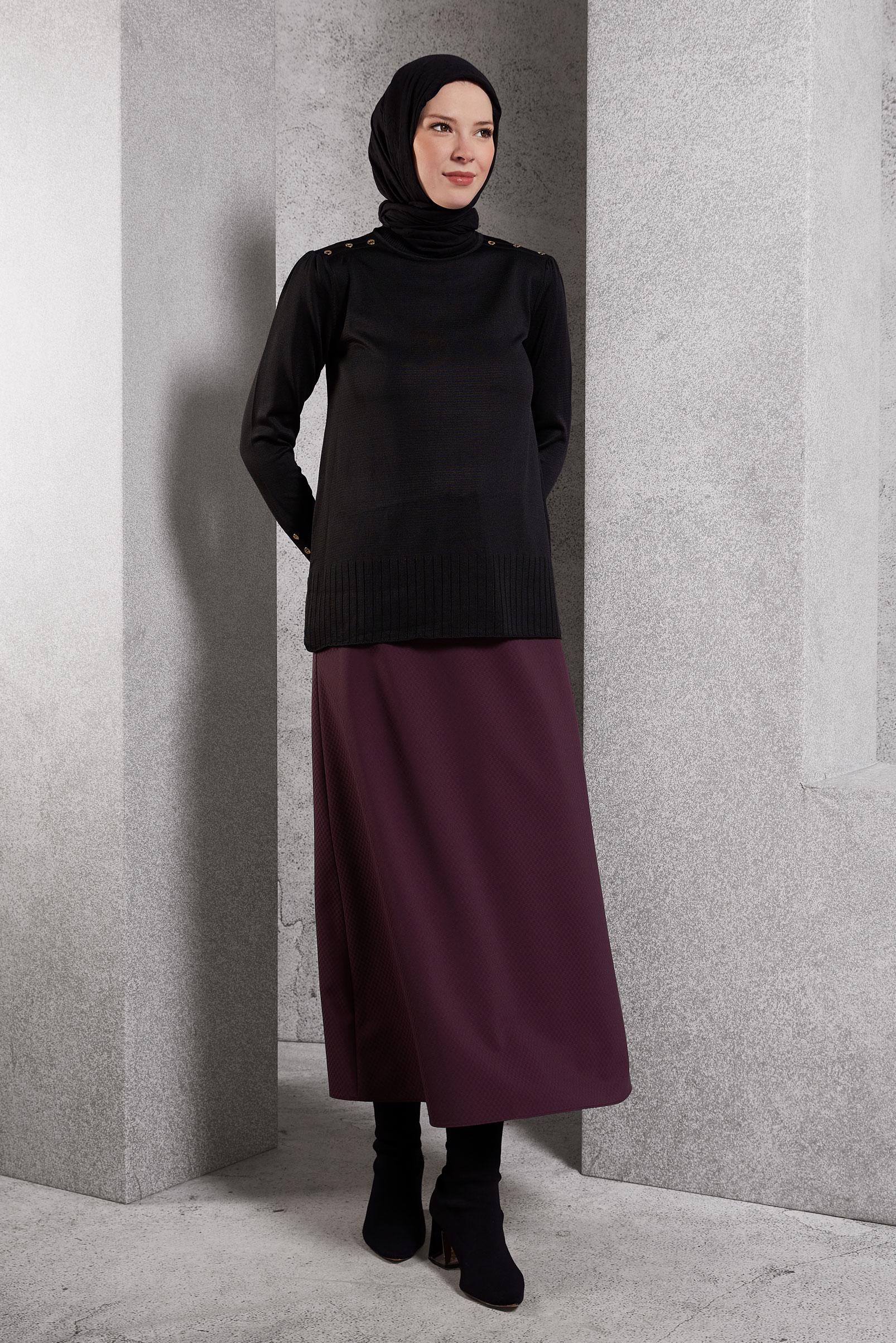 Tesettür giyim MÜRDÜM KEMERLİ ETEK 60628