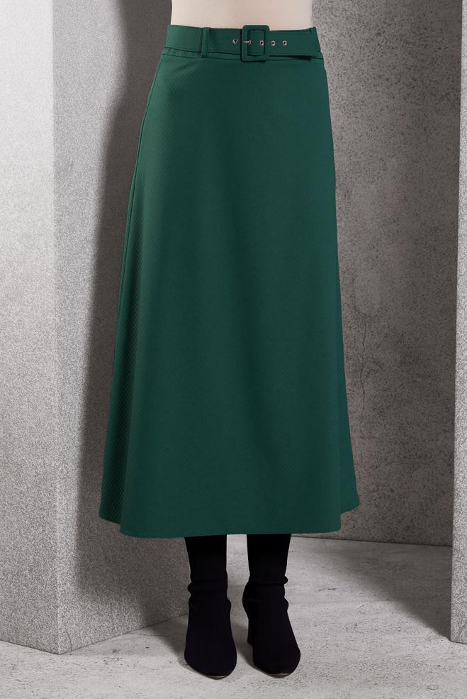 Tesettür giyim YEŞİL KEMERLİ ETEK 60628 - ALVİNA