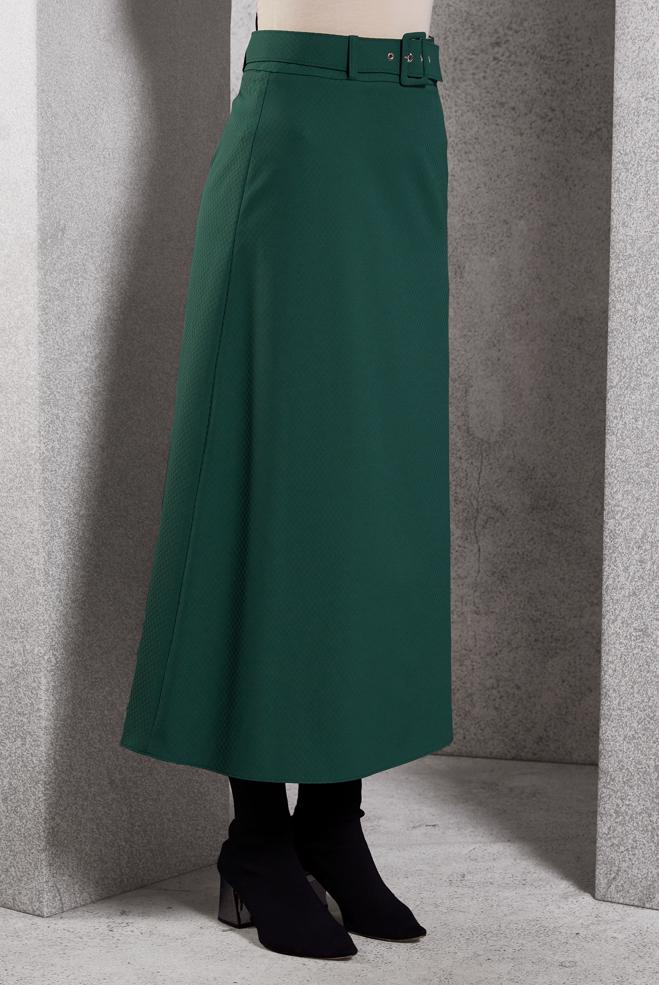 Tesettür giyim YEŞİL KEMERLİ ETEK 60628 - ALVİNA