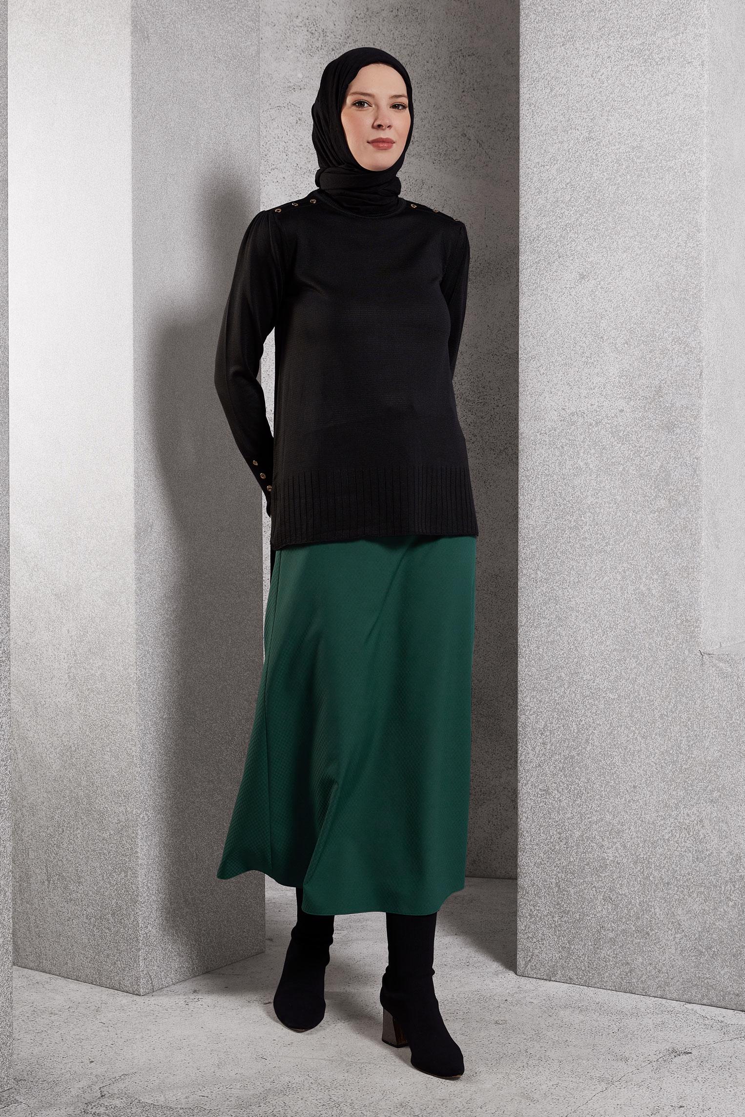 Tesettür giyim YEŞİL KEMERLİ ETEK 60628
