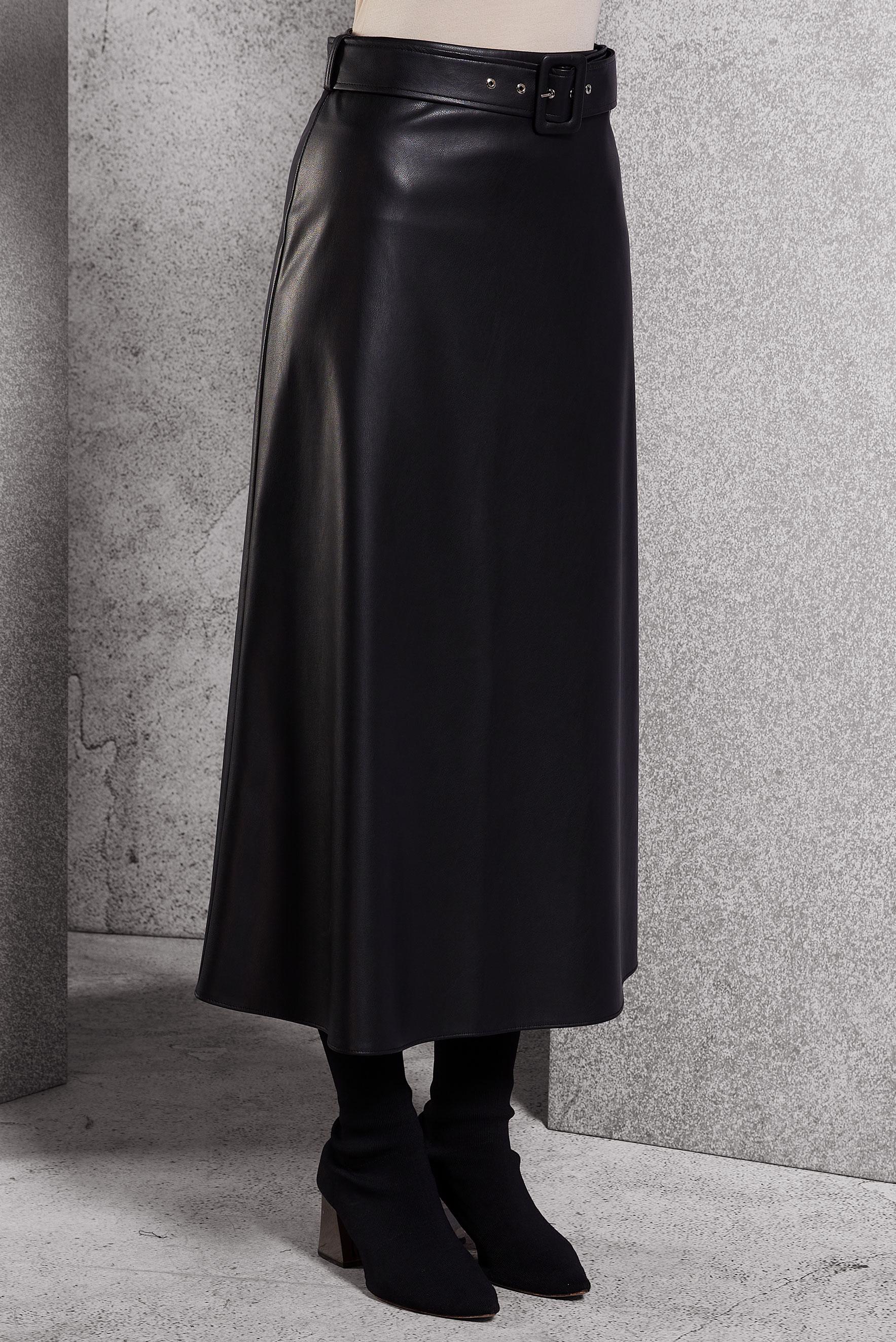 BELTED FAUX LEATHER SKIRT | ALVİNA