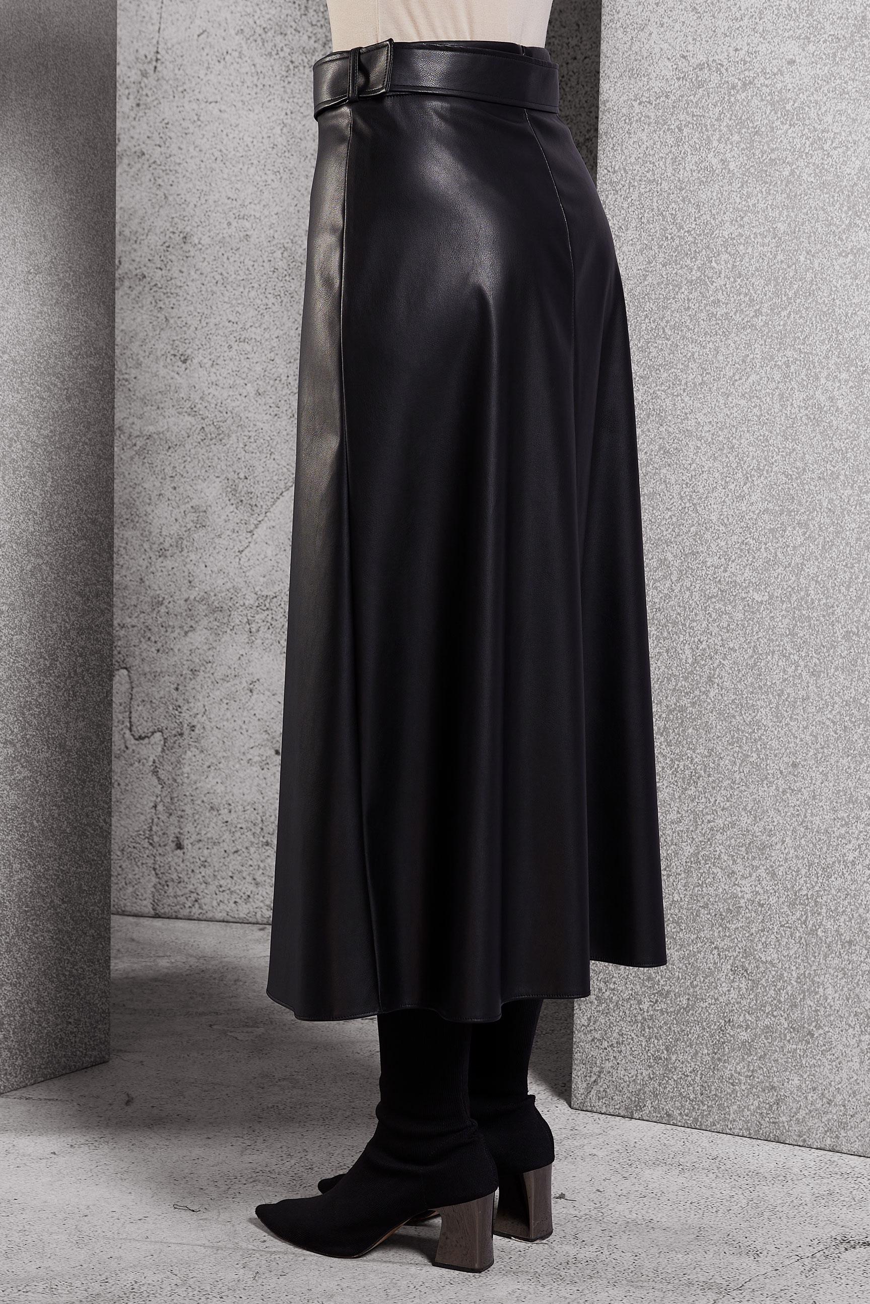 Tesettür giyim SİYAH KEMERLİ SUNİ DERİ ETEK 60629