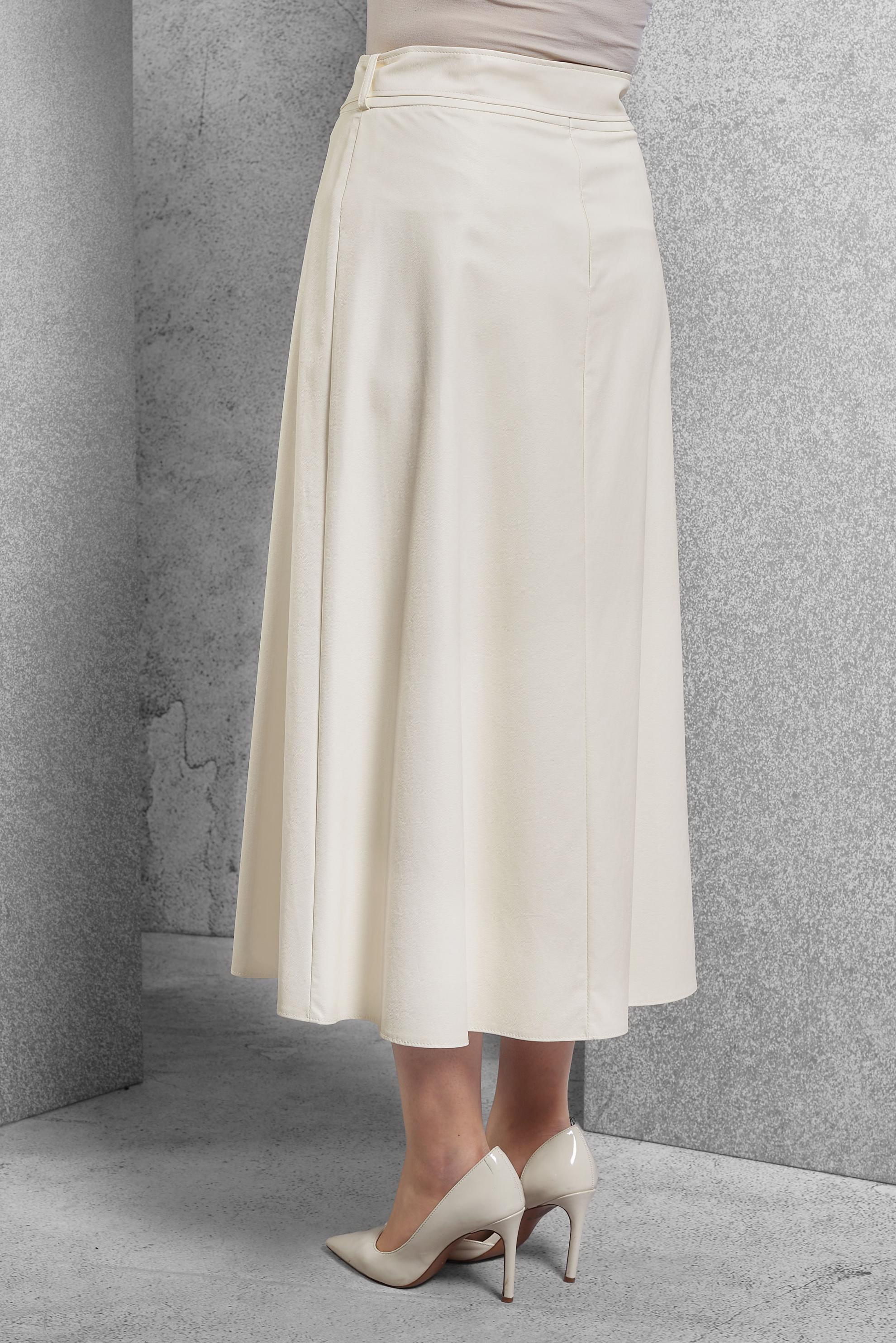 Tesettür giyim BEYAZ KEMERLİ SUNİ DERİ ETEK 60629