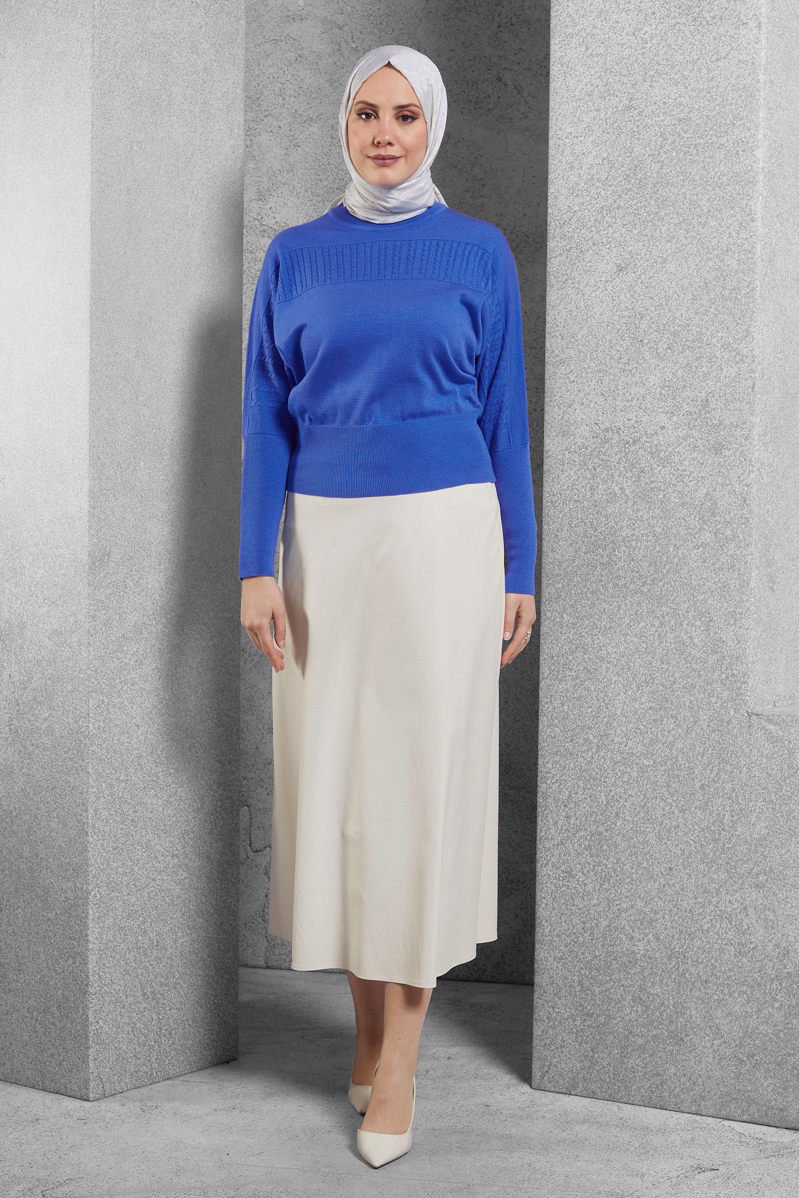 Tesettür giyim BEYAZ KEMERLİ SUNİ DERİ ETEK 60629