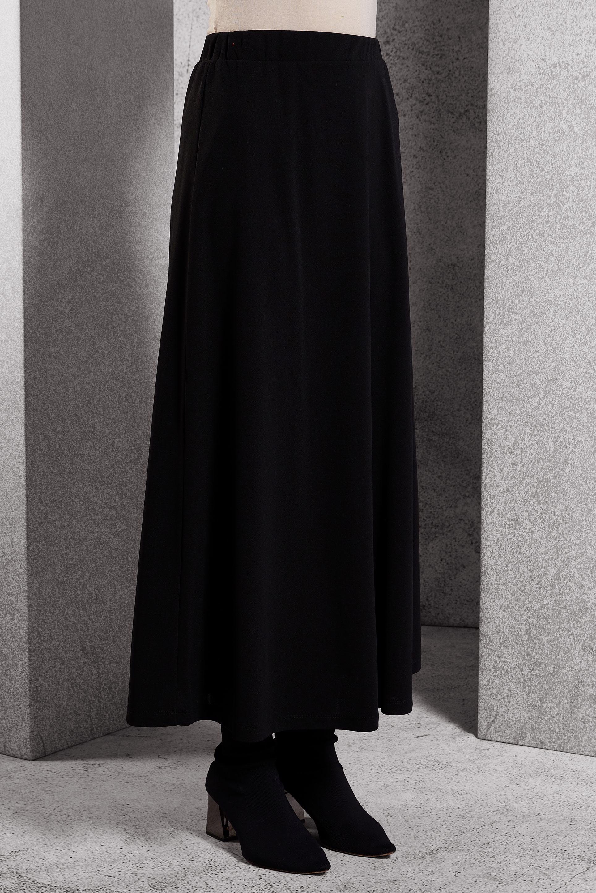 Tesettür giyim SİYAH BELİ LASTİKLİ EŞOFMAN ETEK 60630