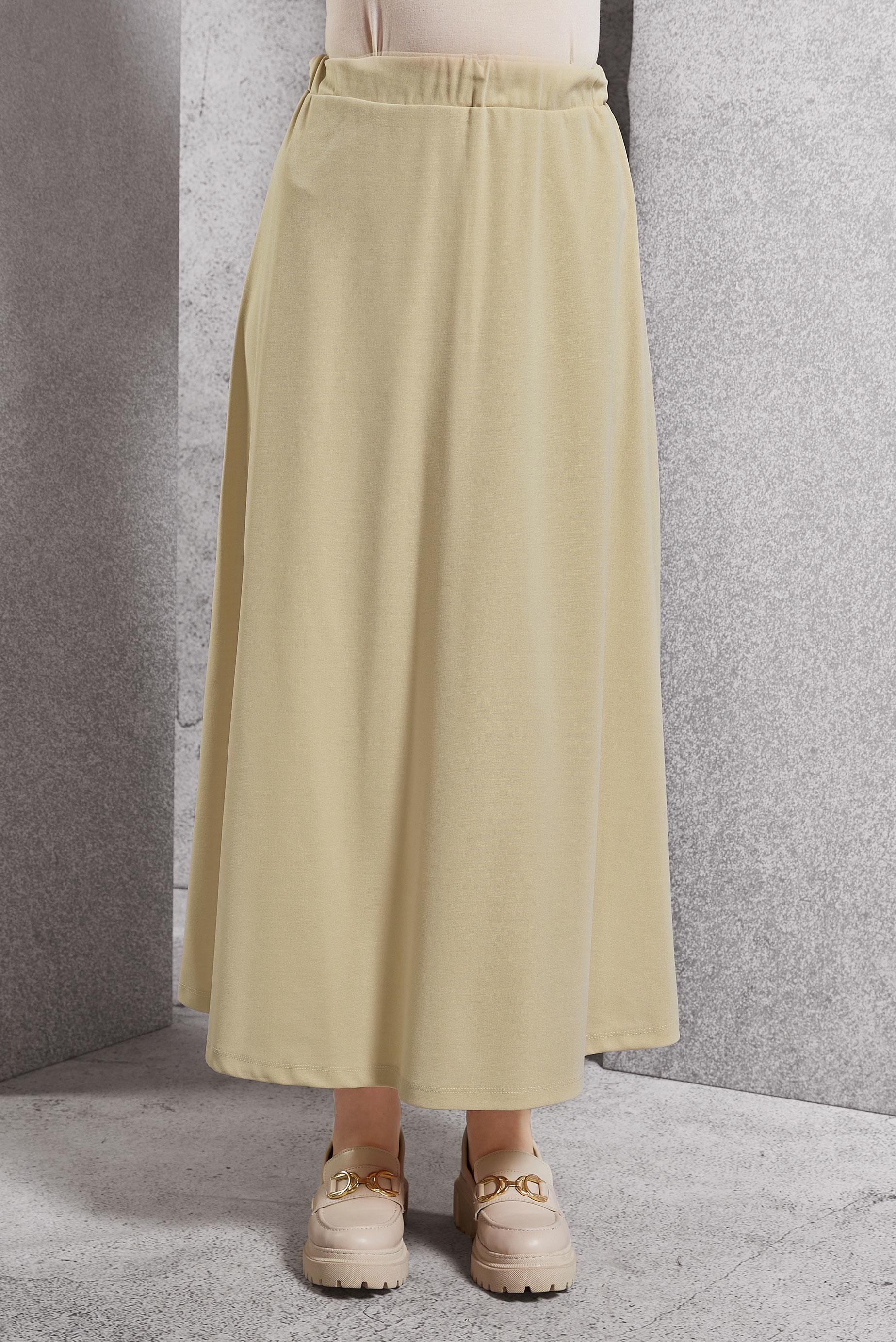 Tesettür giyim EKRU BELİ LASTİKLİ EŞOFMAN ETEK 60630