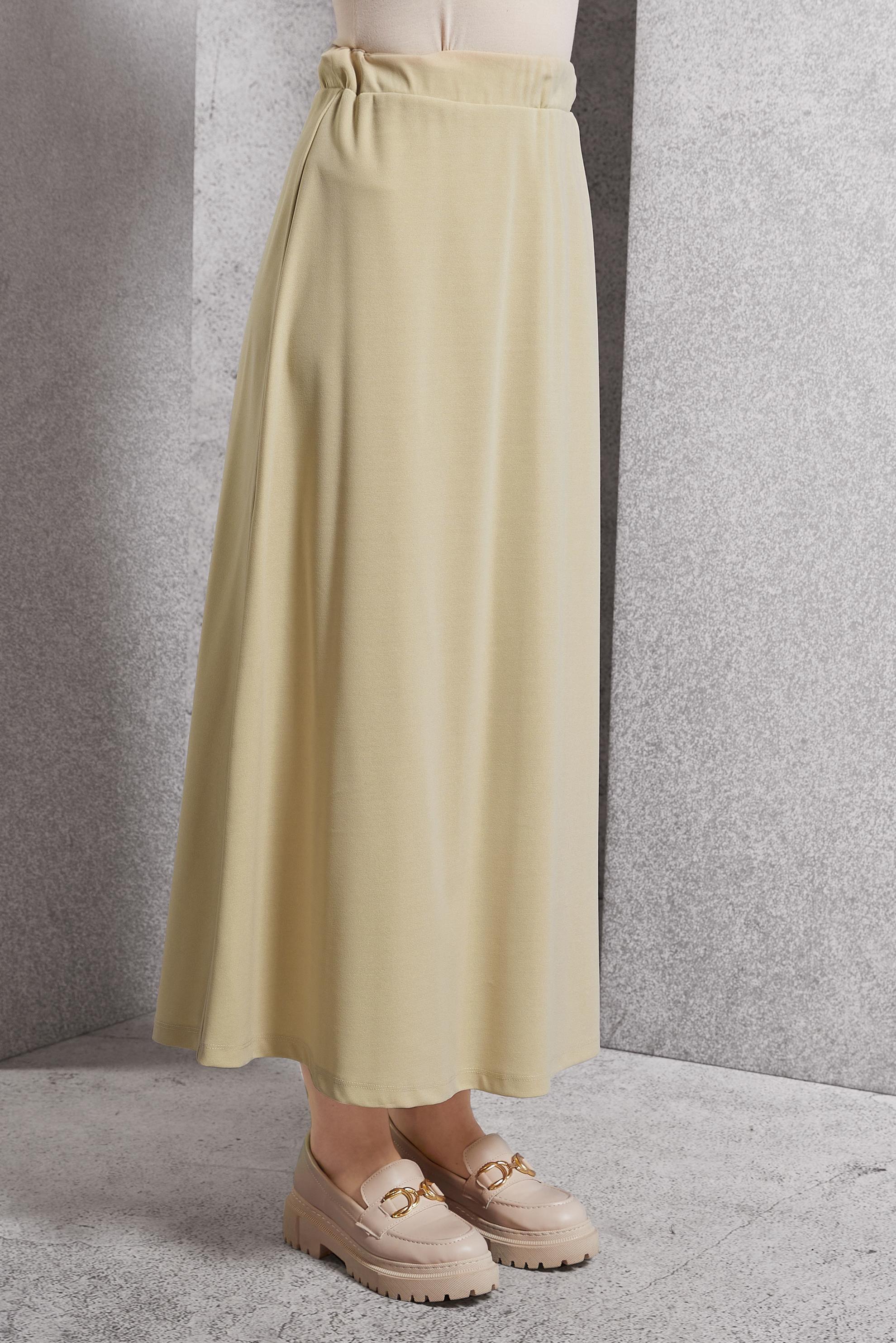 Tesettür giyim EKRU BELİ LASTİKLİ EŞOFMAN ETEK 60630