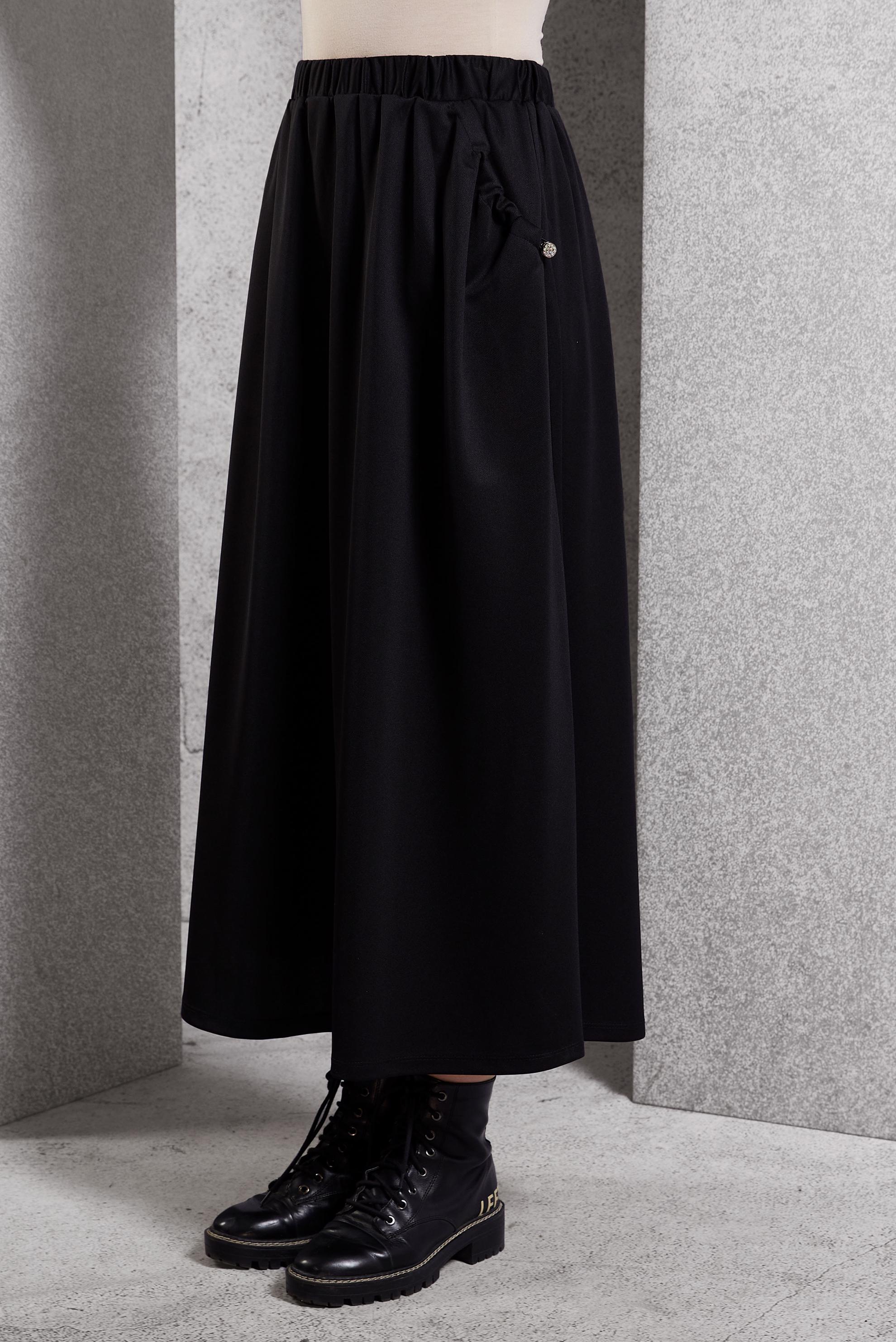 Tesettür giyim SİYAH BELİ LASTİKLİ EŞOFMAN ETEK 60631