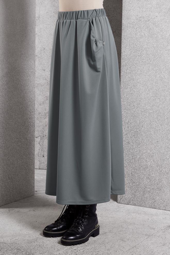 Tesettür giyim GRİ BELİ LASTİKLİ EŞOFMAN ETEK 60631 - ALVİNA