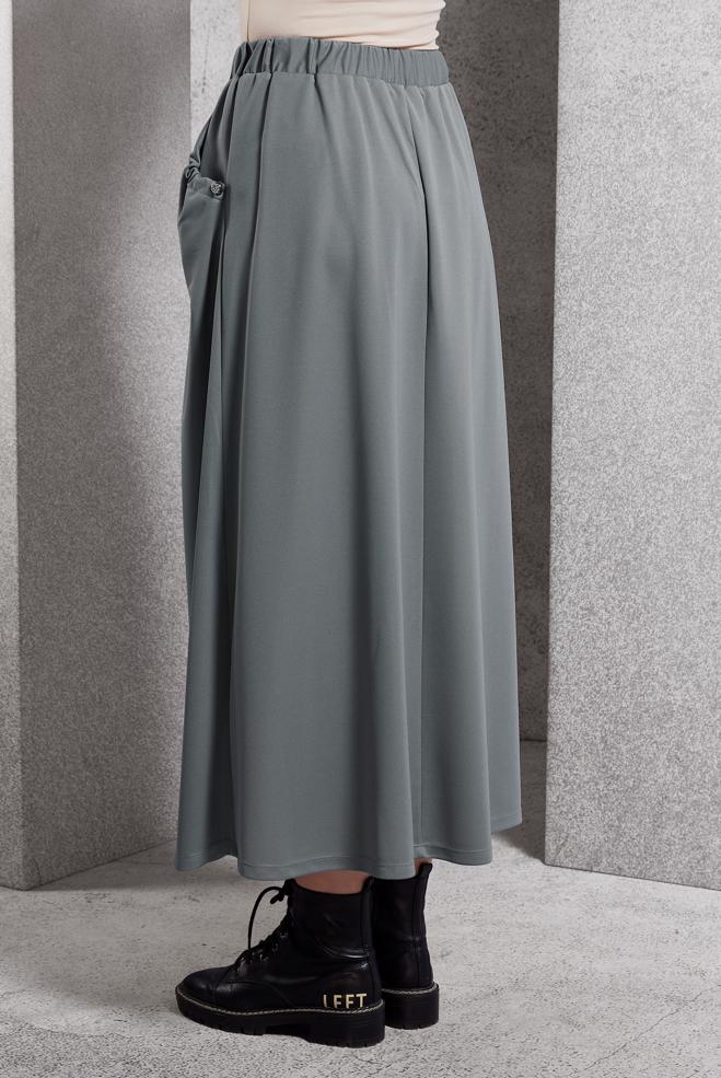 Tesettür giyim GRİ BELİ LASTİKLİ EŞOFMAN ETEK 60631 - ALVİNA