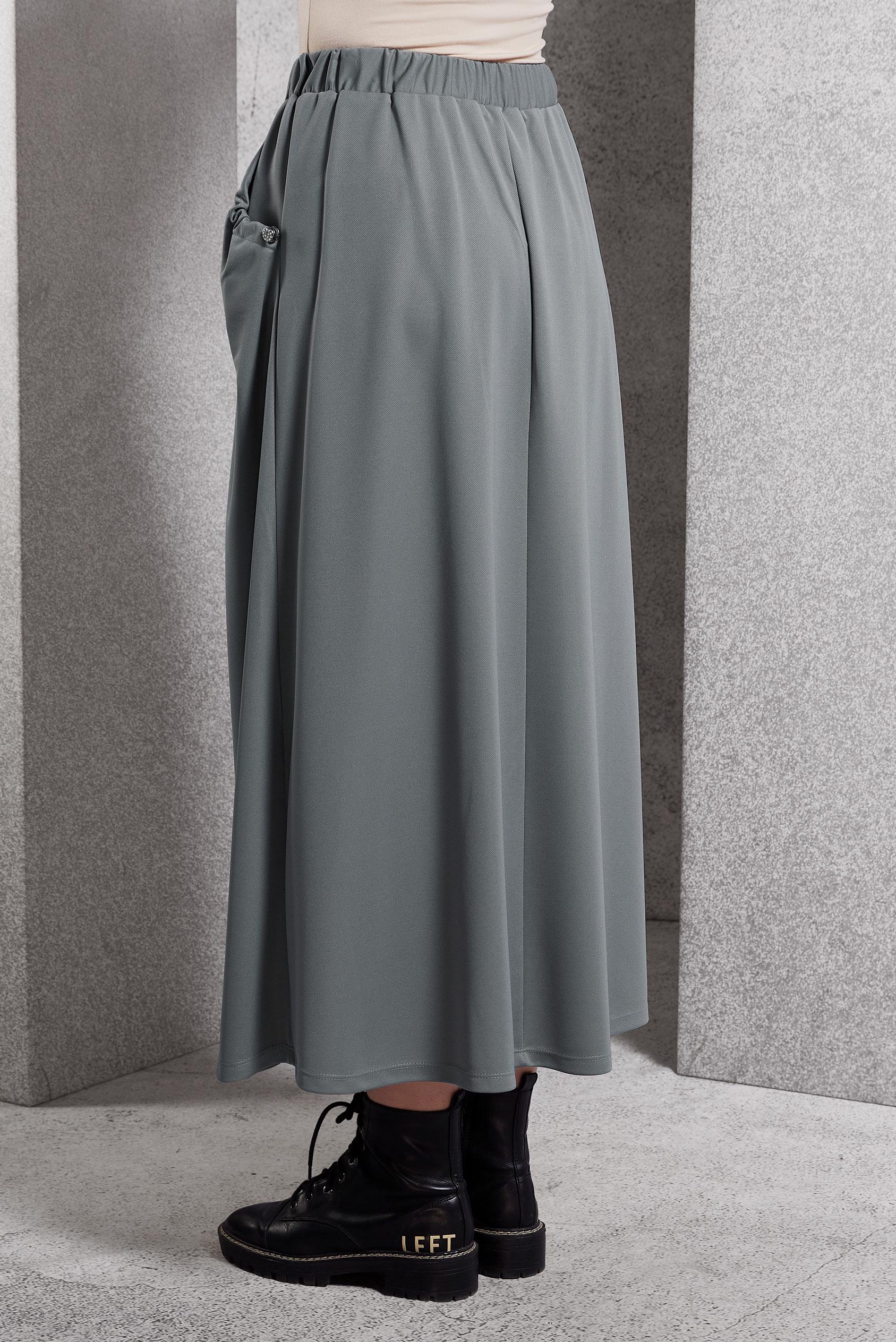 Tesettür giyim GRİ BELİ LASTİKLİ EŞOFMAN ETEK 60631