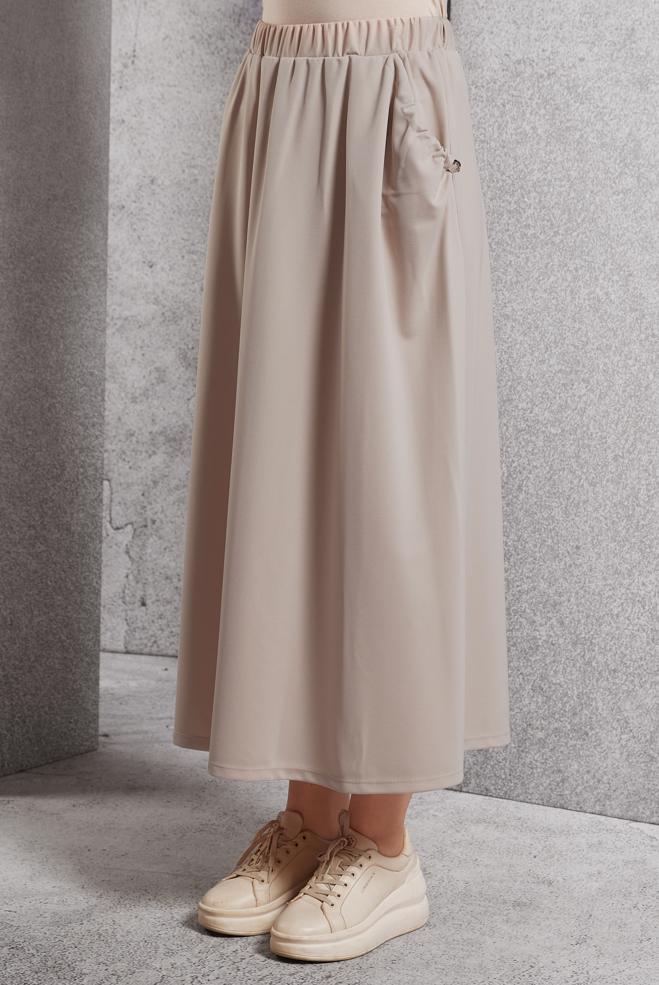 Tesettür giyim BEJ BELİ LASTİKLİ EŞOFMAN ETEK 60631 - ALVİNA