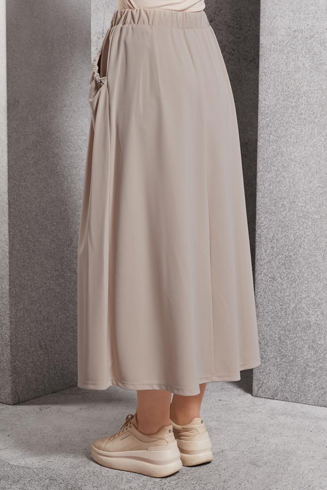 Tesettür giyim BEJ BELİ LASTİKLİ EŞOFMAN ETEK 60631 - ALVİNA