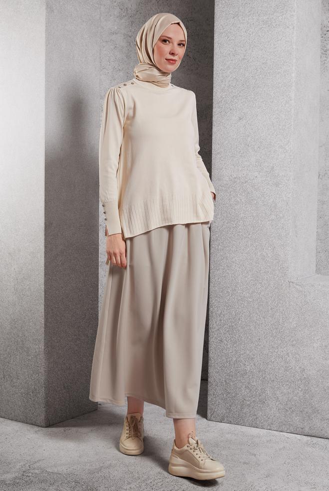 Tesettür giyim BEJ BELİ LASTİKLİ EŞOFMAN ETEK 60631 - ALVİNA