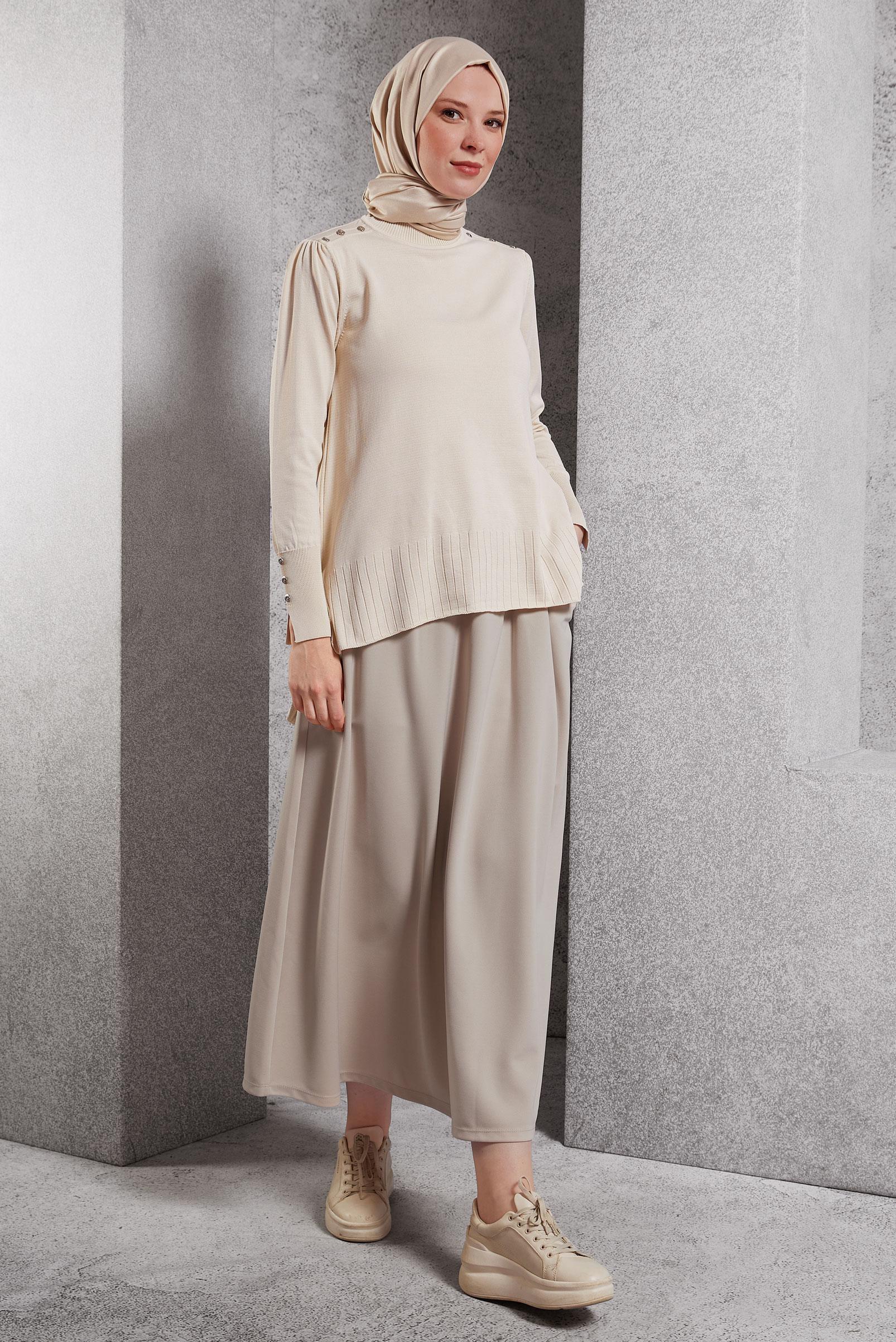 Hijab clothing BEIGE ELASTIC WAIST TRACKSUIT SKIRT 60631