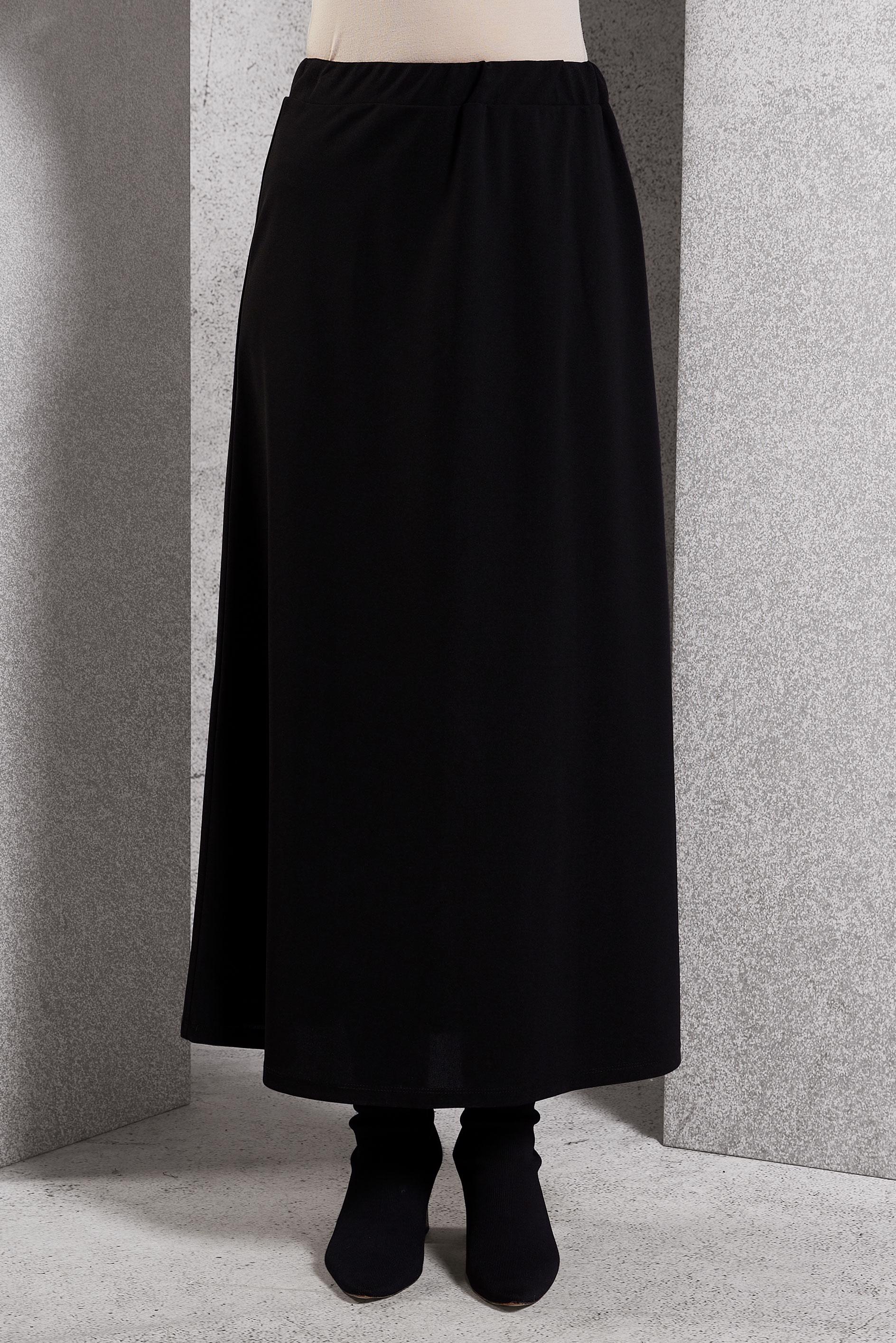 Tesettür giyim SİYAH BELİ LASTİKLİ ETEK 60632