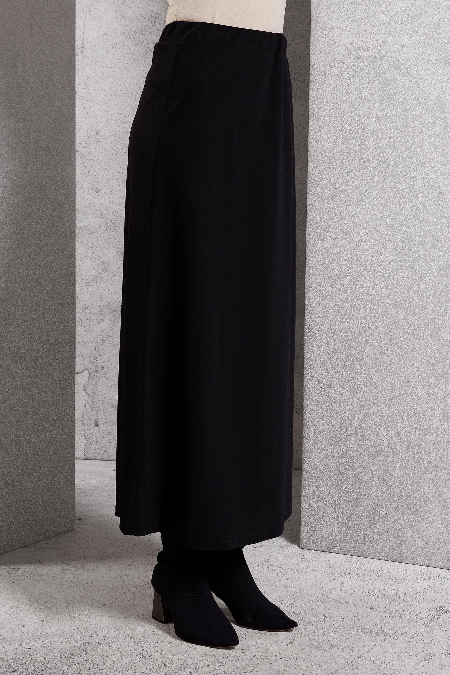 Tesettür giyim SİYAH BELİ LASTİKLİ ETEK 60632