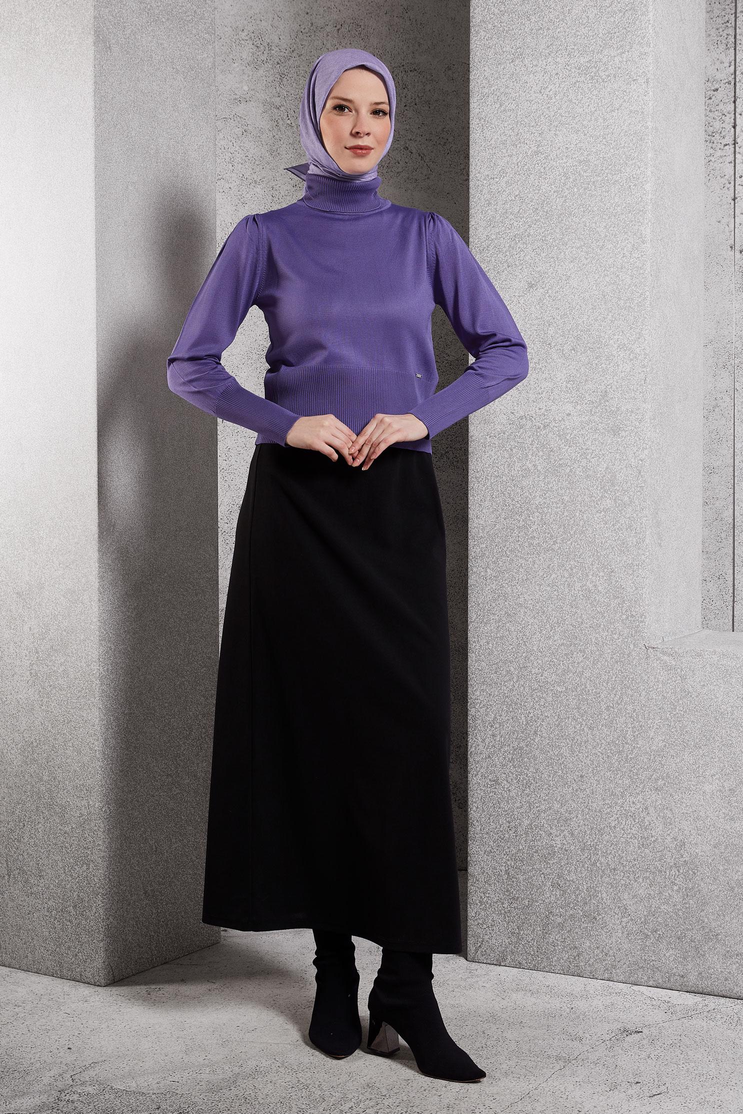 Tesettür giyim SİYAH BELİ LASTİKLİ ETEK 60632