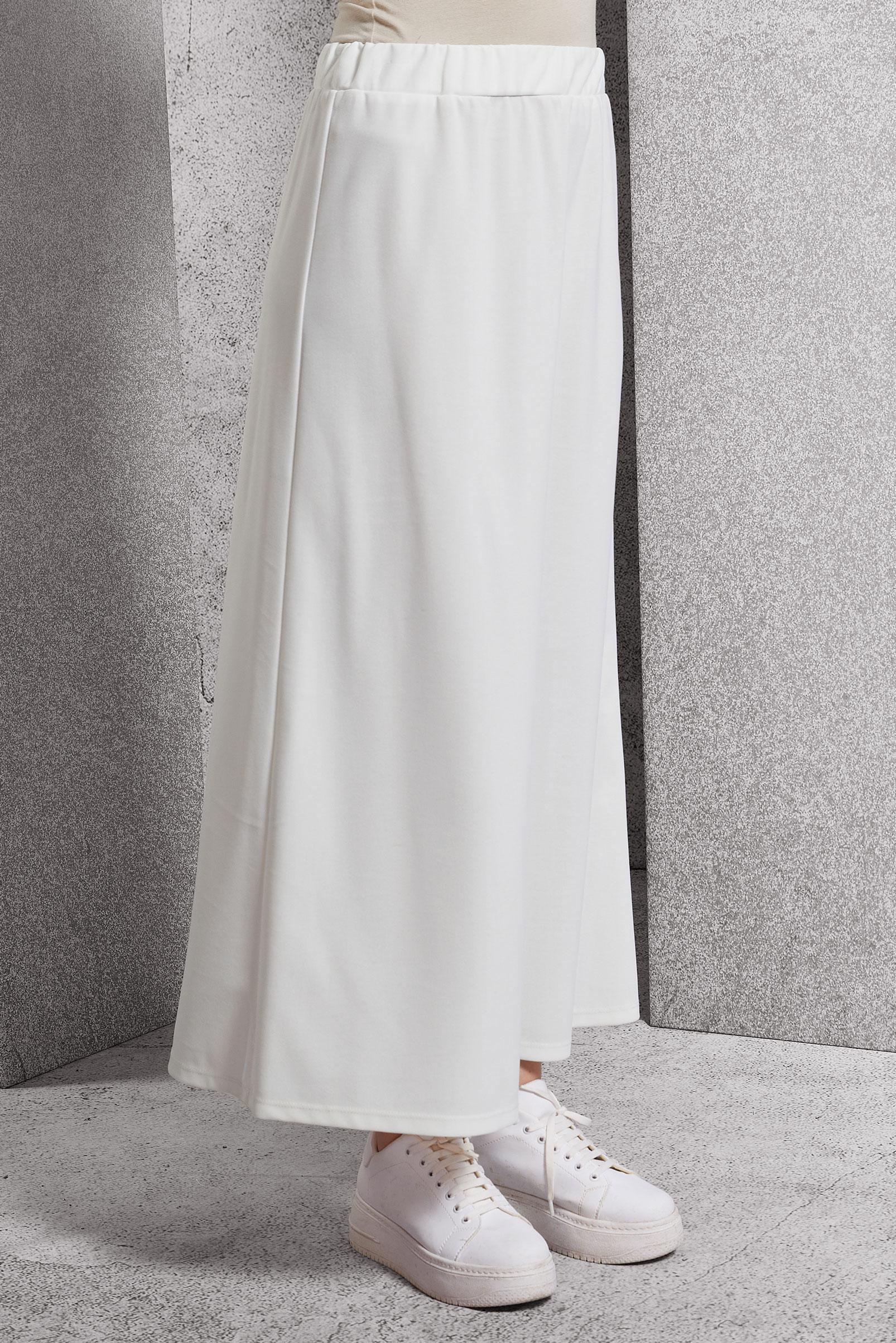 Tesettür giyim BEYAZ BELİ LASTİKLİ ETEK 60632