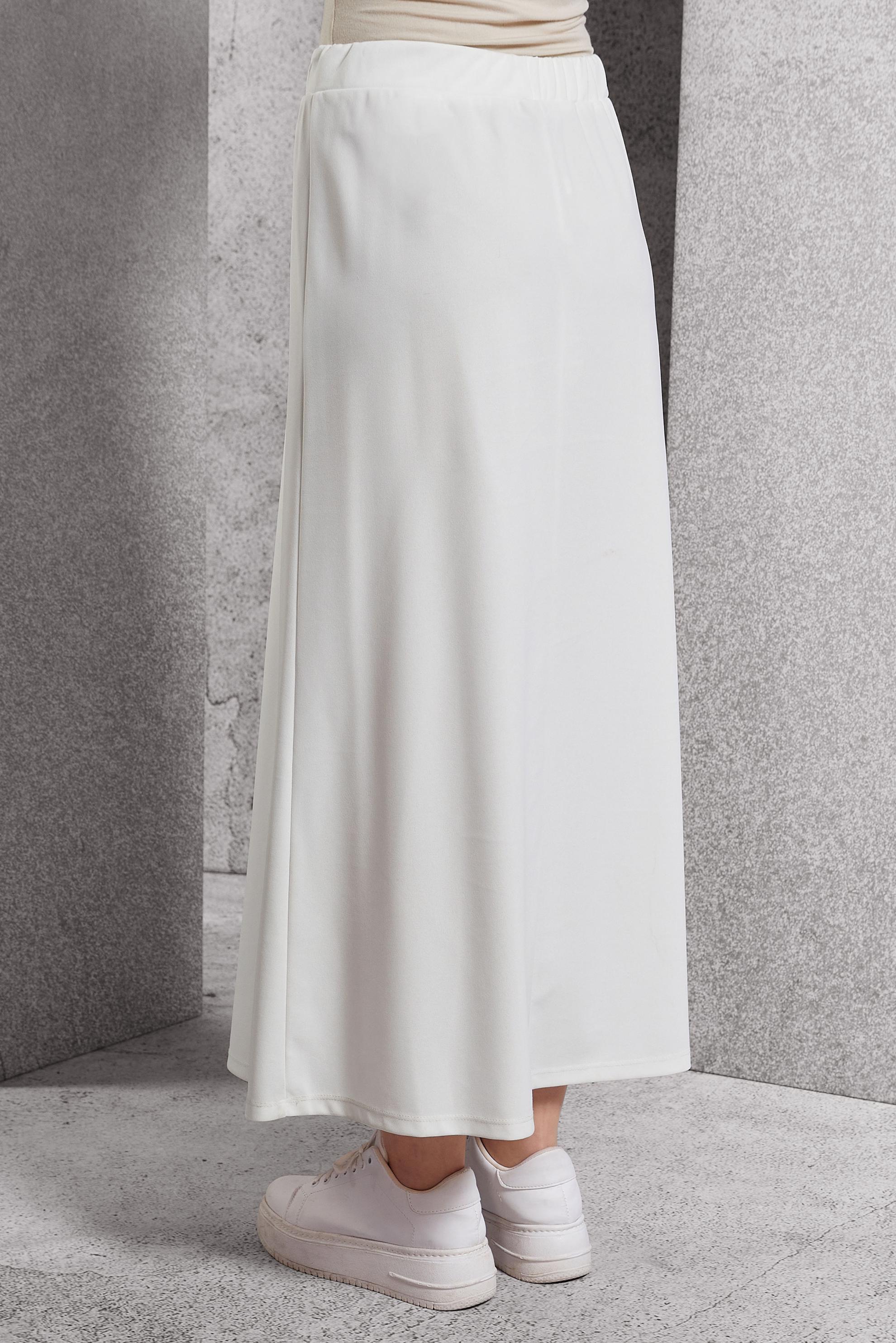 Tesettür giyim BEYAZ BELİ LASTİKLİ ETEK 60632