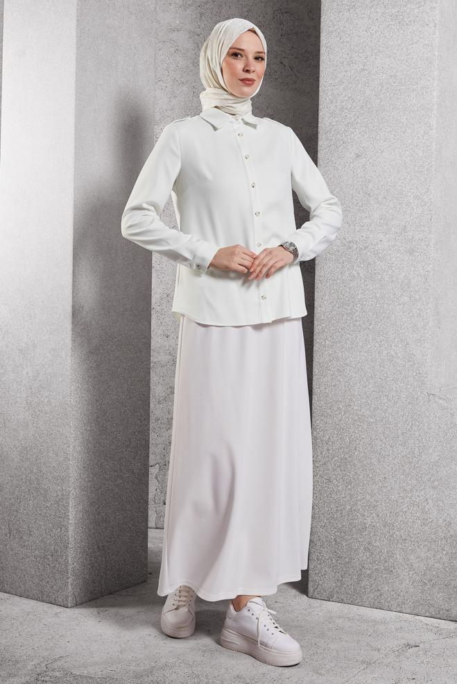 Vêtements hijab BLANC JUPE À TAILLE ÉLASTIQUE 60632 - ALVİNA