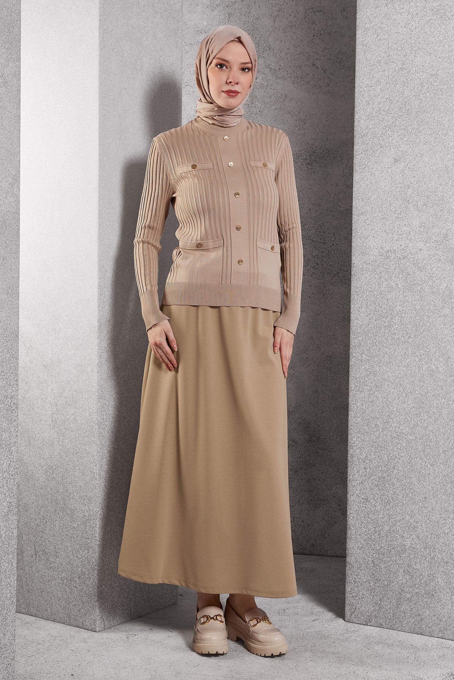 Tesettür giyim KAHVE BELİ LASTİKLİ ETEK 60632