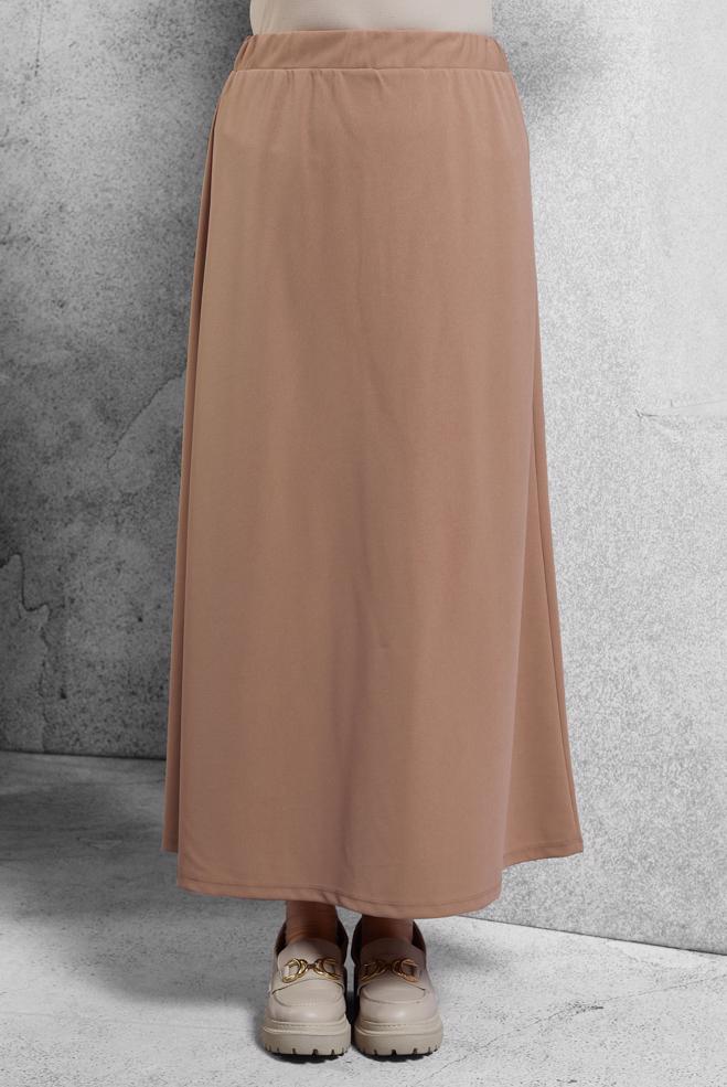 Tesettür giyim BEJ BELİ LASTİKLİ ETEK 60632 - ALVİNA