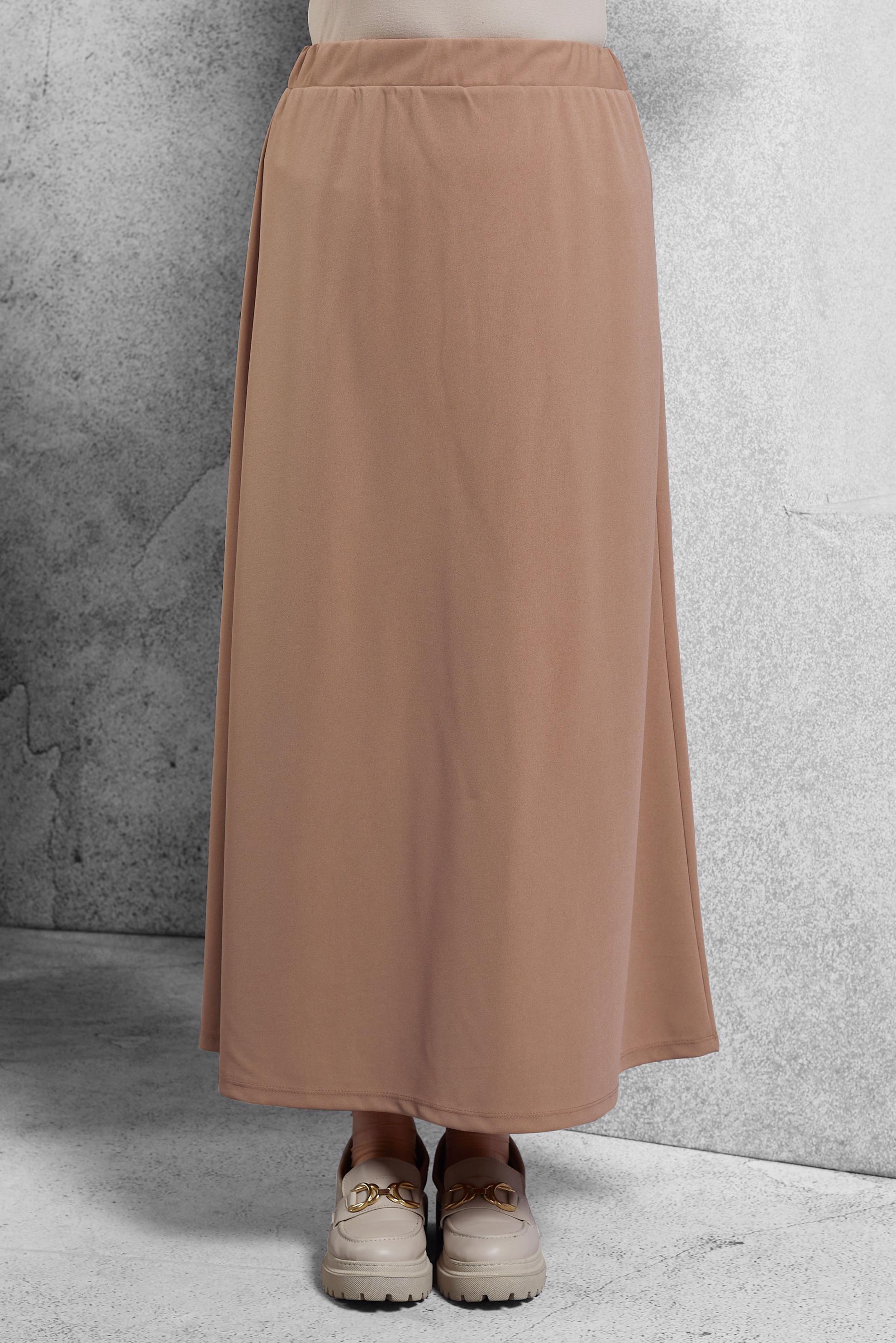 Tesettür giyim BEJ BELİ LASTİKLİ ETEK 60632