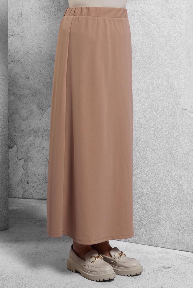 Tesettür giyim BEJ BELİ LASTİKLİ ETEK 60632 - ALVİNA