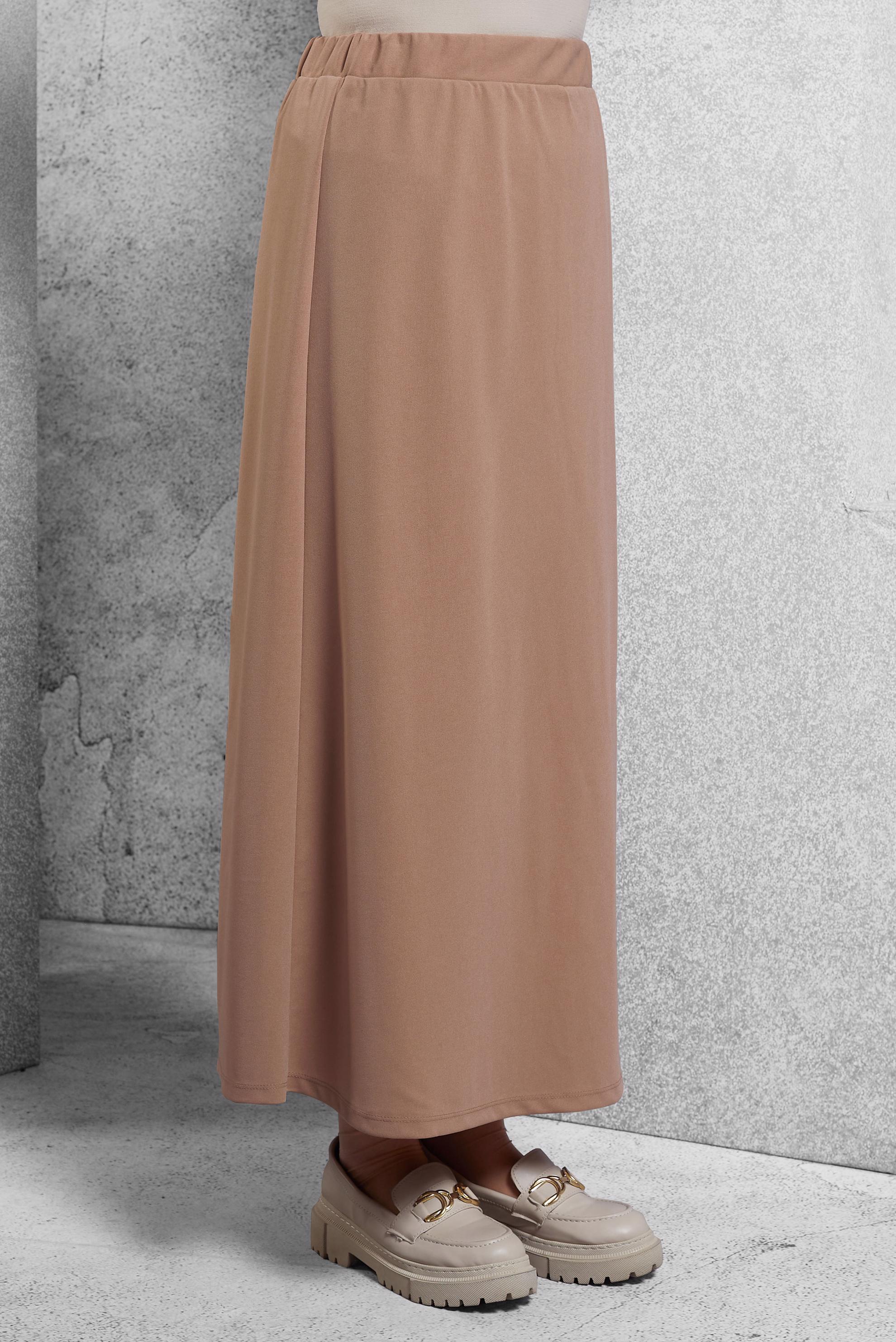 Tesettür giyim BEJ BELİ LASTİKLİ ETEK 60632