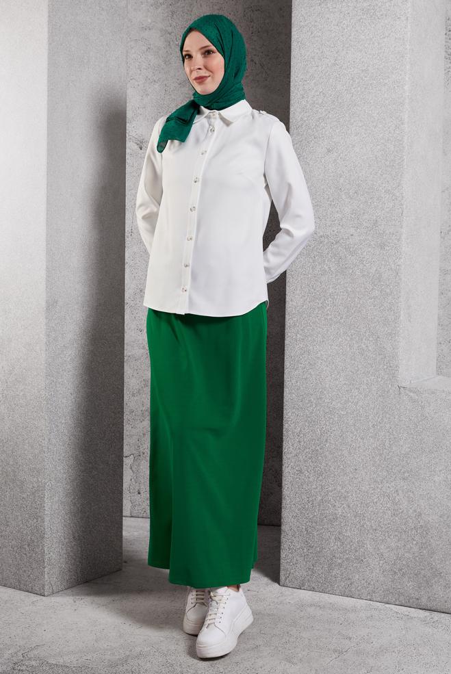 Tesettür giyim YEŞİL BELİ LASTİKLİ ETEK 60632 - ALVİNA
