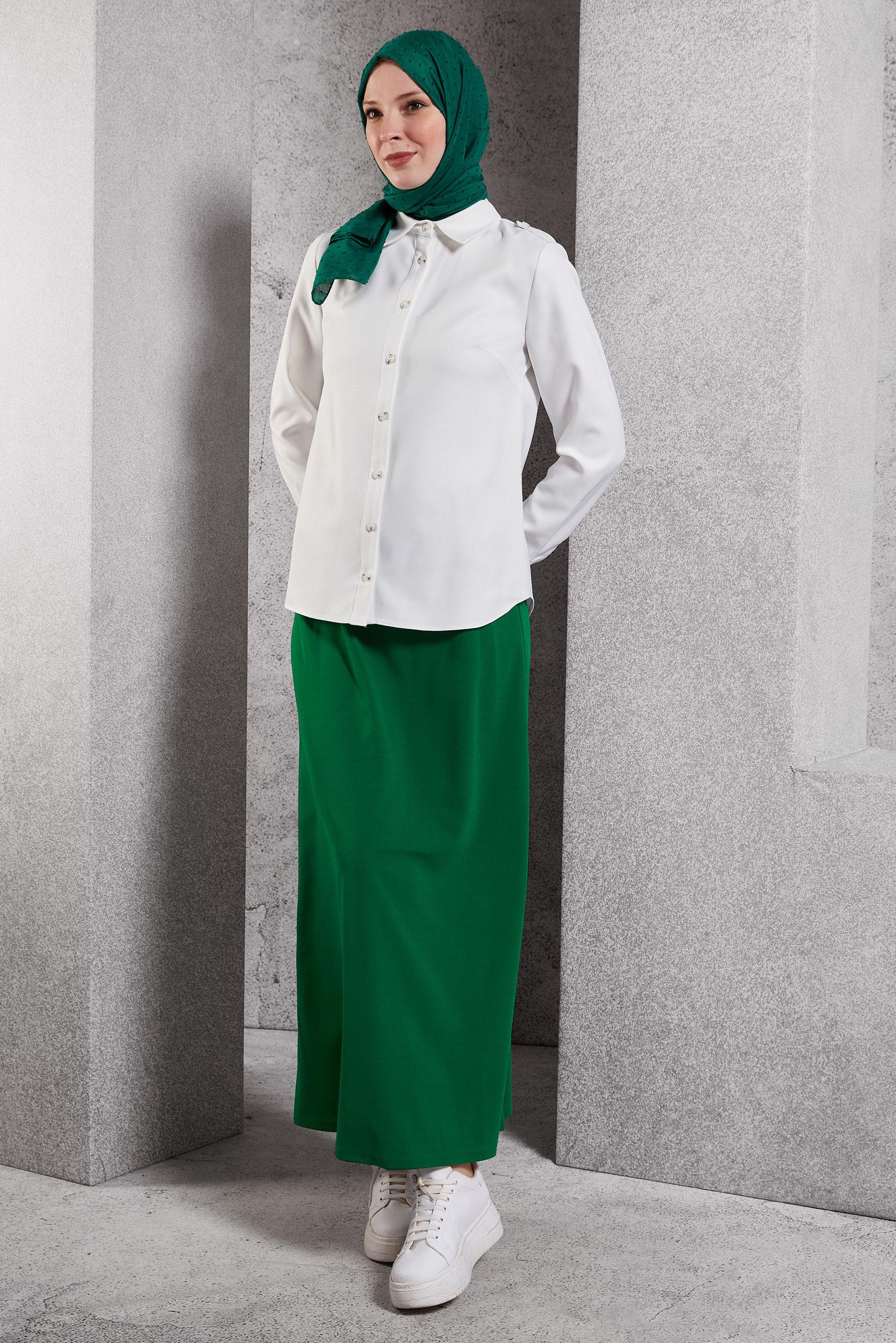 Hijab clothing GREEN ELASTIC WAIST SKIRT 60632