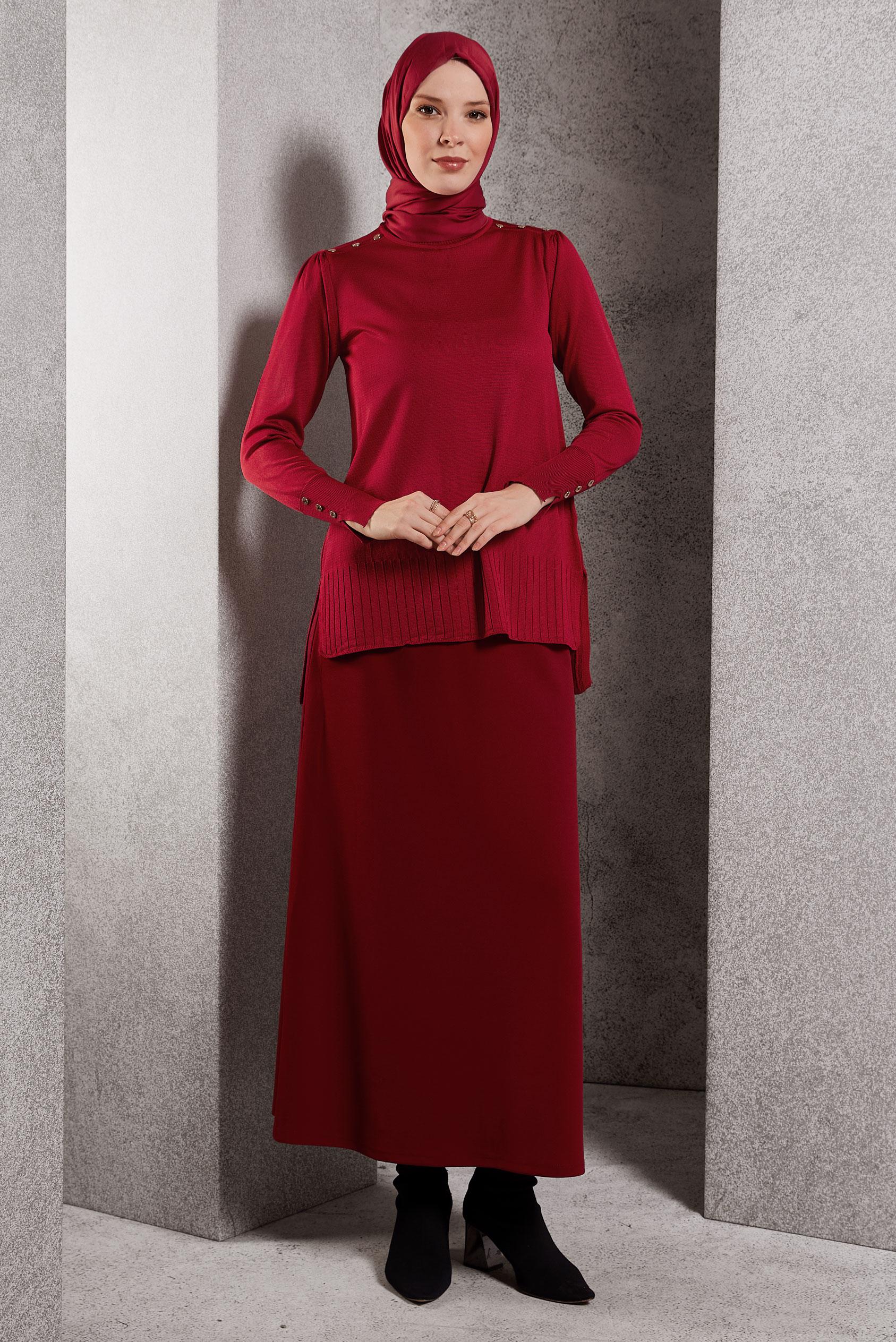 Hijab clothing RED ELASTIC WAIST SKIRT 60632