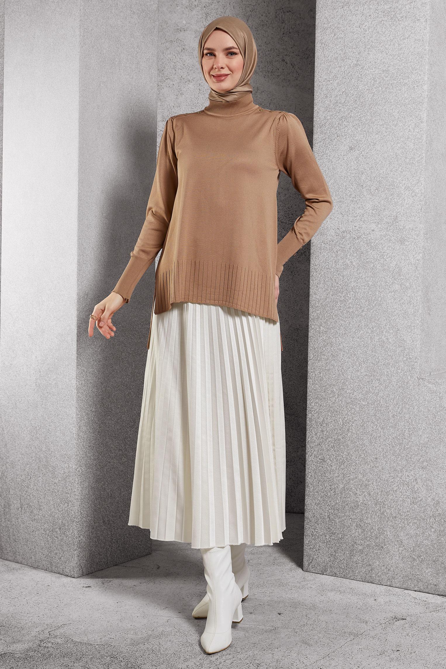 Tesettür giyim BEYAZ PİLİSELİ ETEK 60633