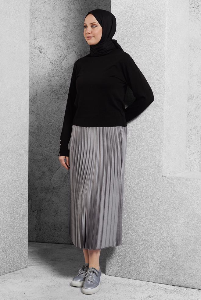 Vêtements hijab GRIS JUPE PLISSÉE 60633 - ALVİNA