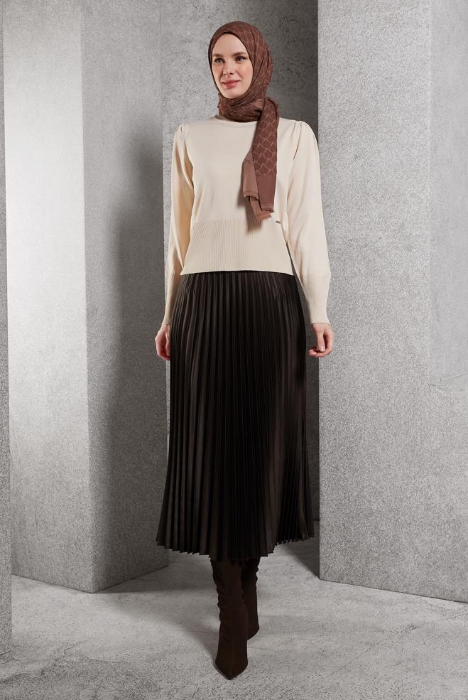 Vêtements hijab BRUN JUPE PLISSÉE 60633 - ALVİNA