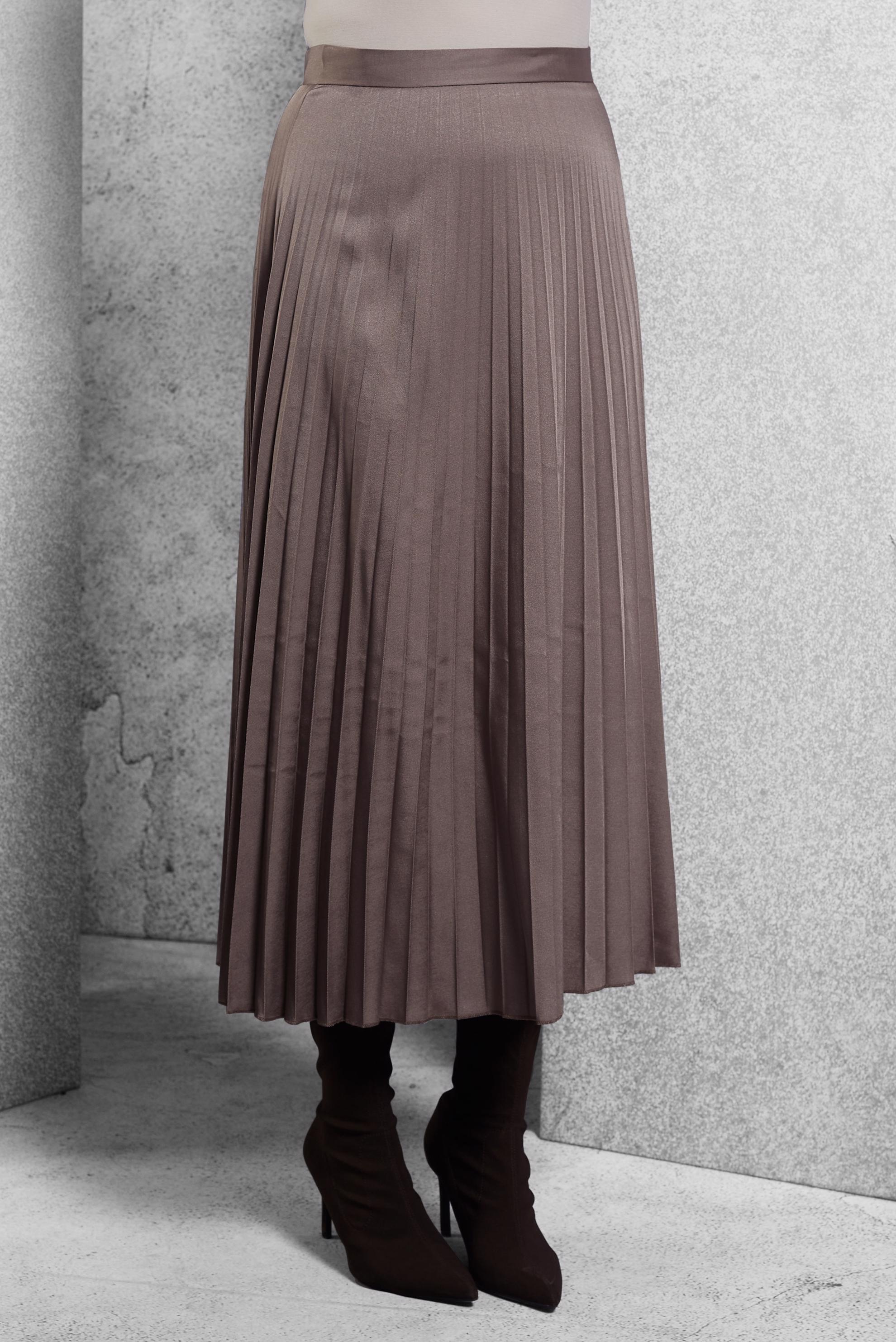 Tesettür giyim VİZON PİLİSELİ ETEK 60633