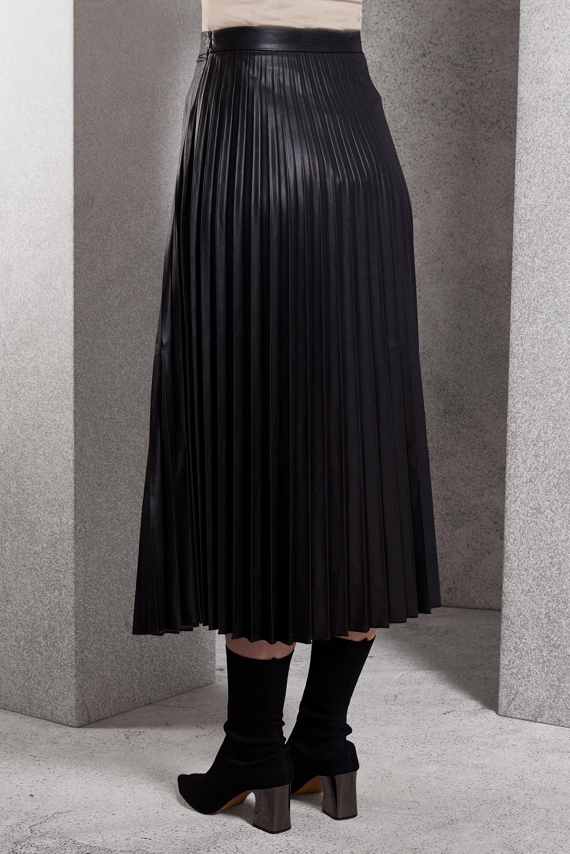 Tesettür giyim SİYAH PİLİSELİ SUNİ DERİ ETEK 60634