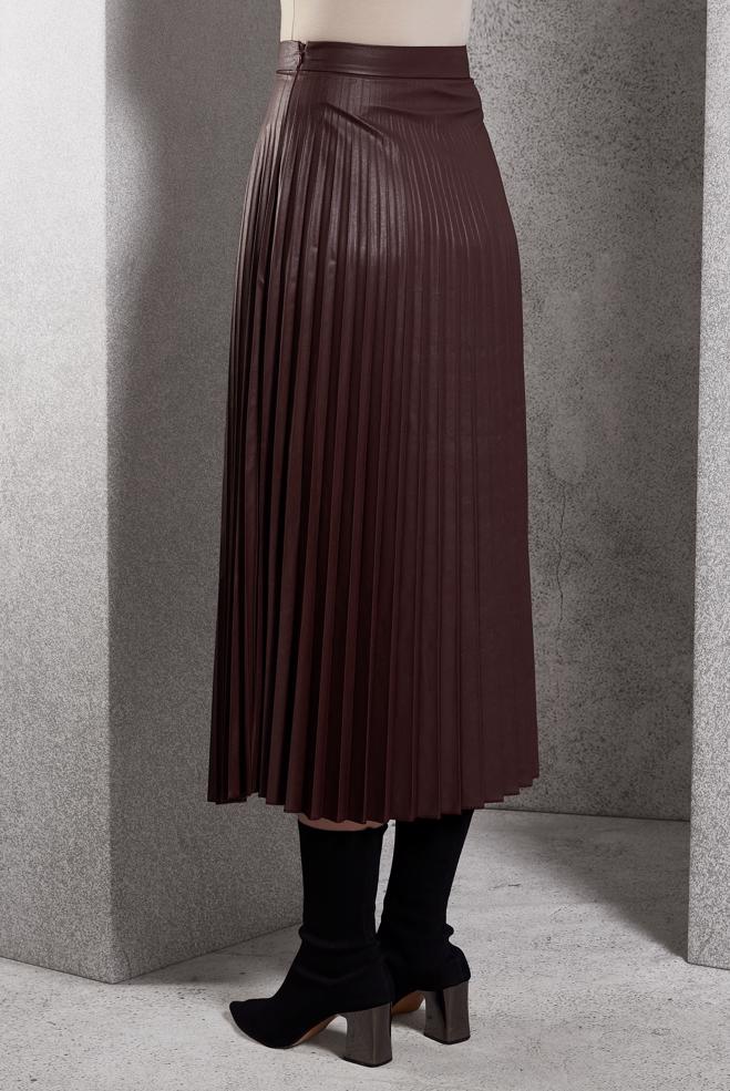 Tesettür giyim BORDO PİLİSELİ SUNİ DERİ ETEK 60634 - ALVİNA