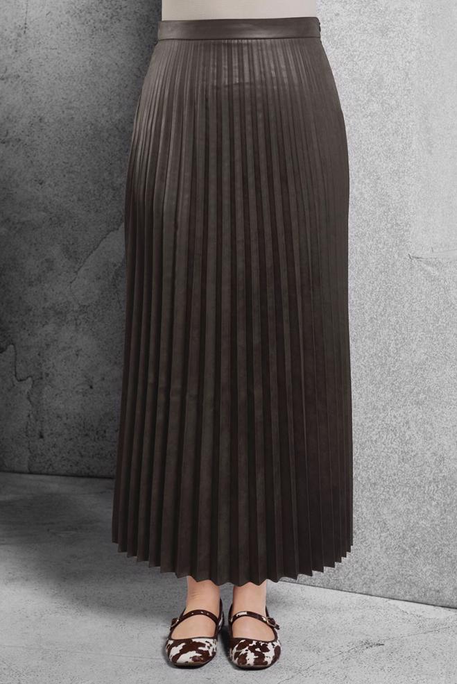 Tesettür giyim KAHVE PİLELİ UZUN ETEK 60635 - ALVİNA