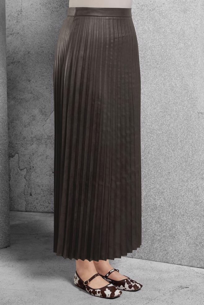 Tesettür giyim KAHVE PİLELİ UZUN ETEK 60635 - ALVİNA