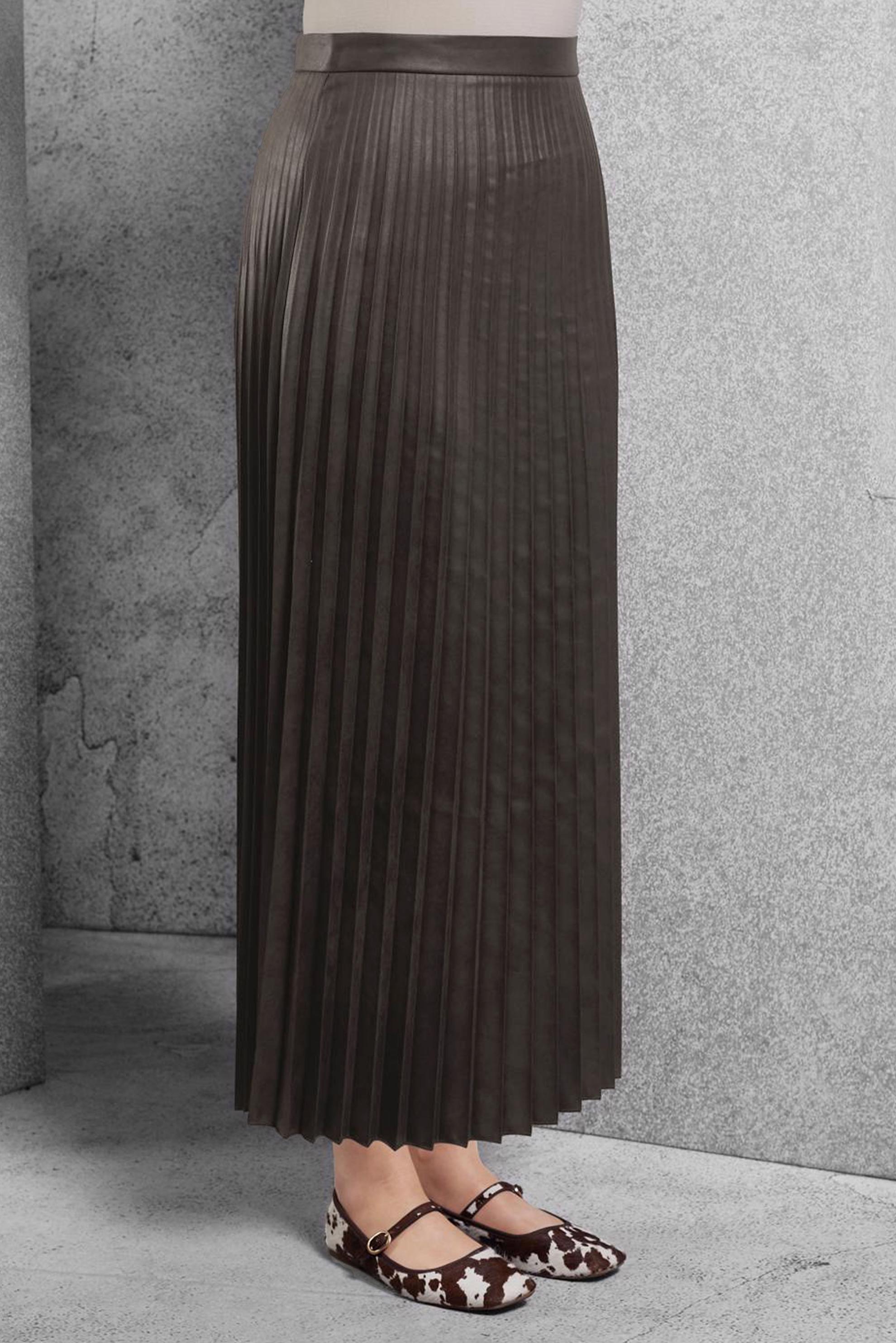 Tesettür giyim KAHVE PİLELİ UZUN ETEK 60635