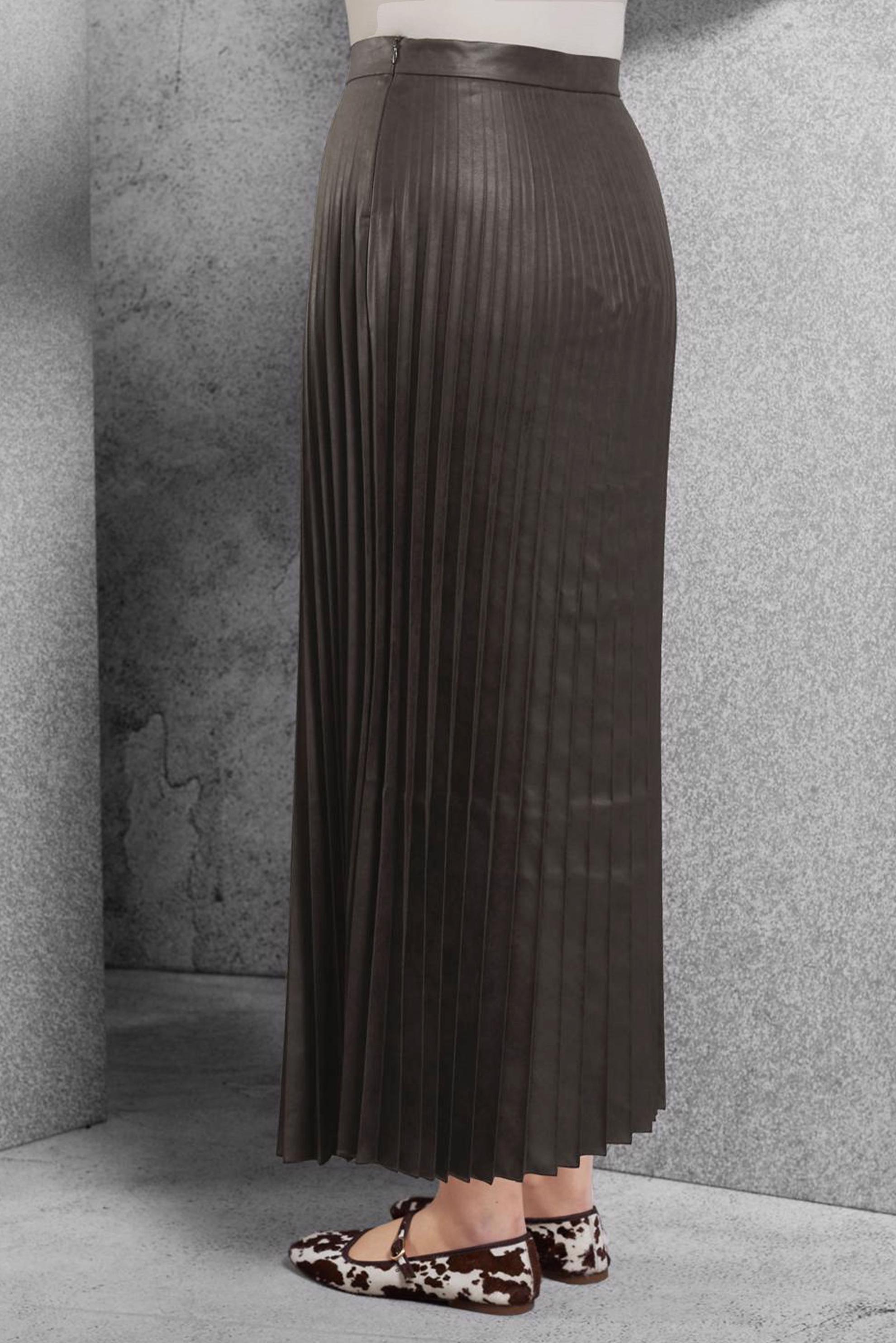 Tesettür giyim KAHVE PİLELİ UZUN ETEK 60635