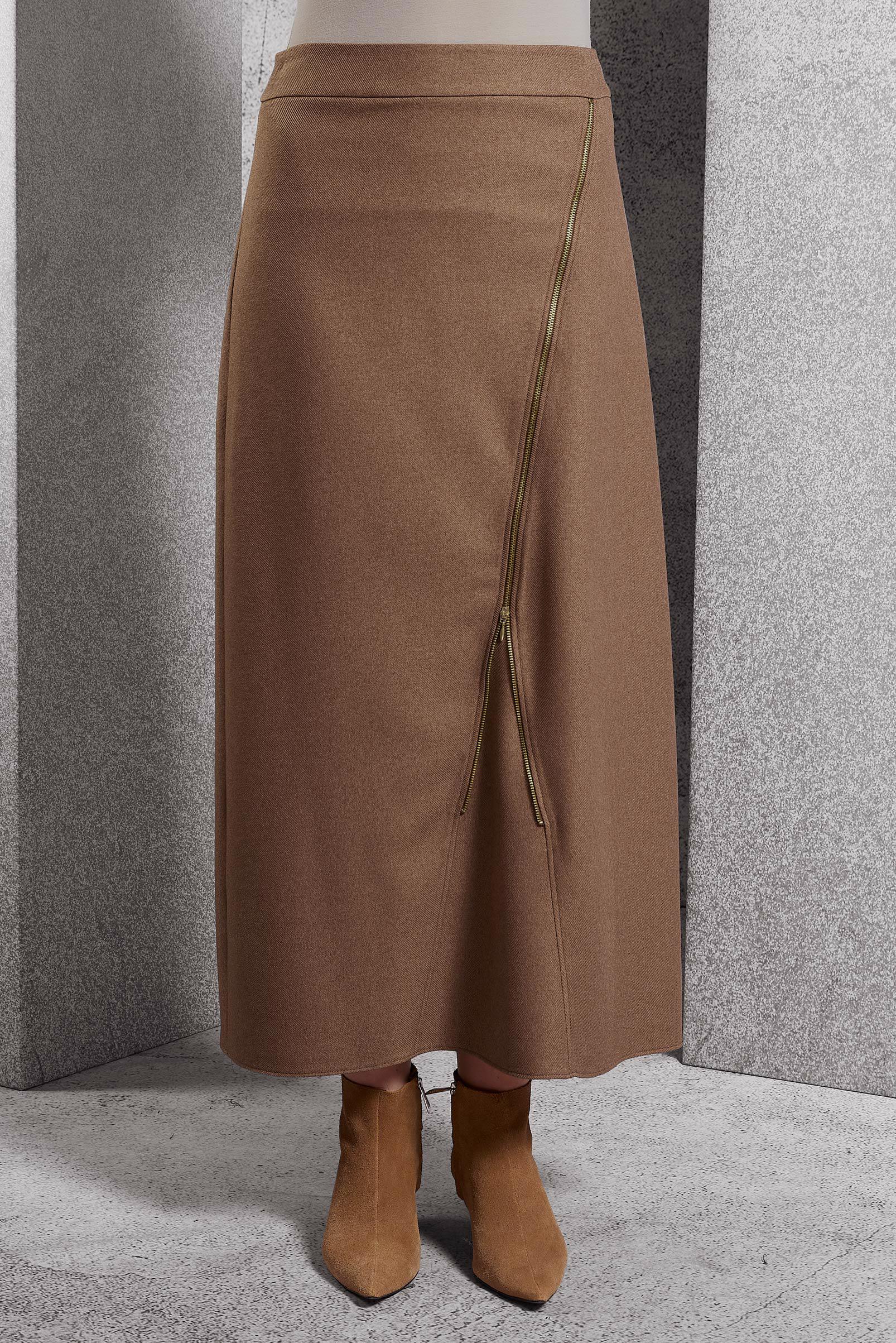 Tesettür giyim KAHVE FERMUAR DETAYLI ETEK 60636