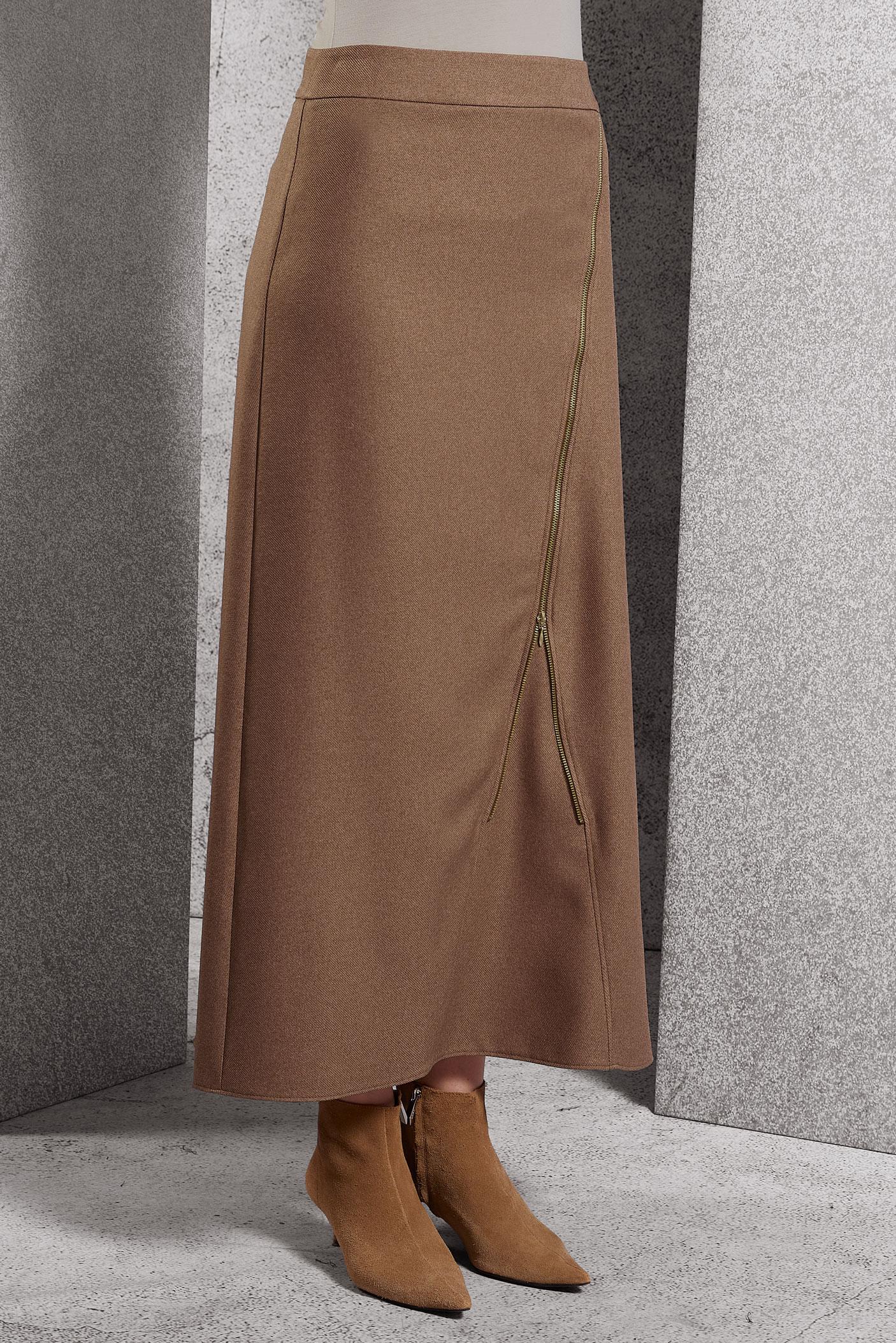 Tesettür giyim KAHVE FERMUAR DETAYLI ETEK 60636