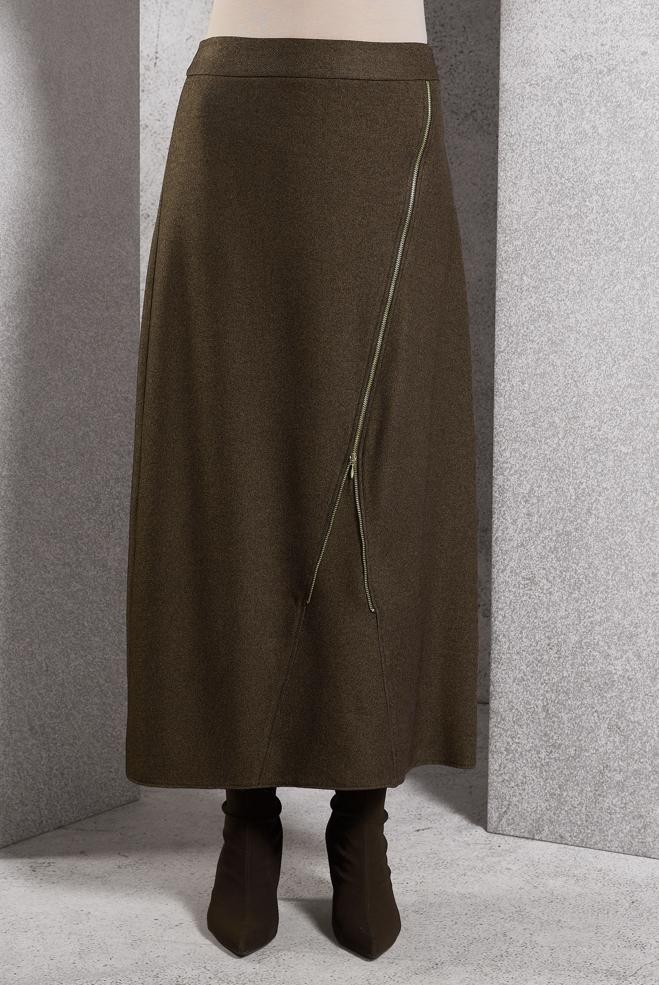 Tesettür giyim KAHVE FERMUAR DETAYLI ETEK 60636 - ALVİNA